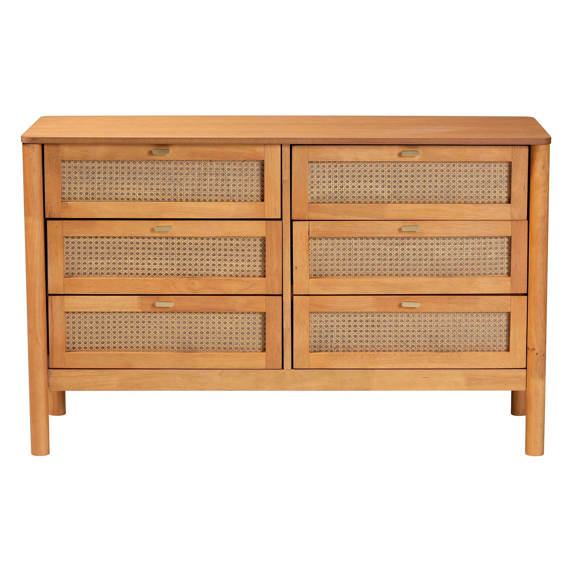 Jenn en Wood Japandi 6-Drawer Dresser with Distressed-Finished Rattan