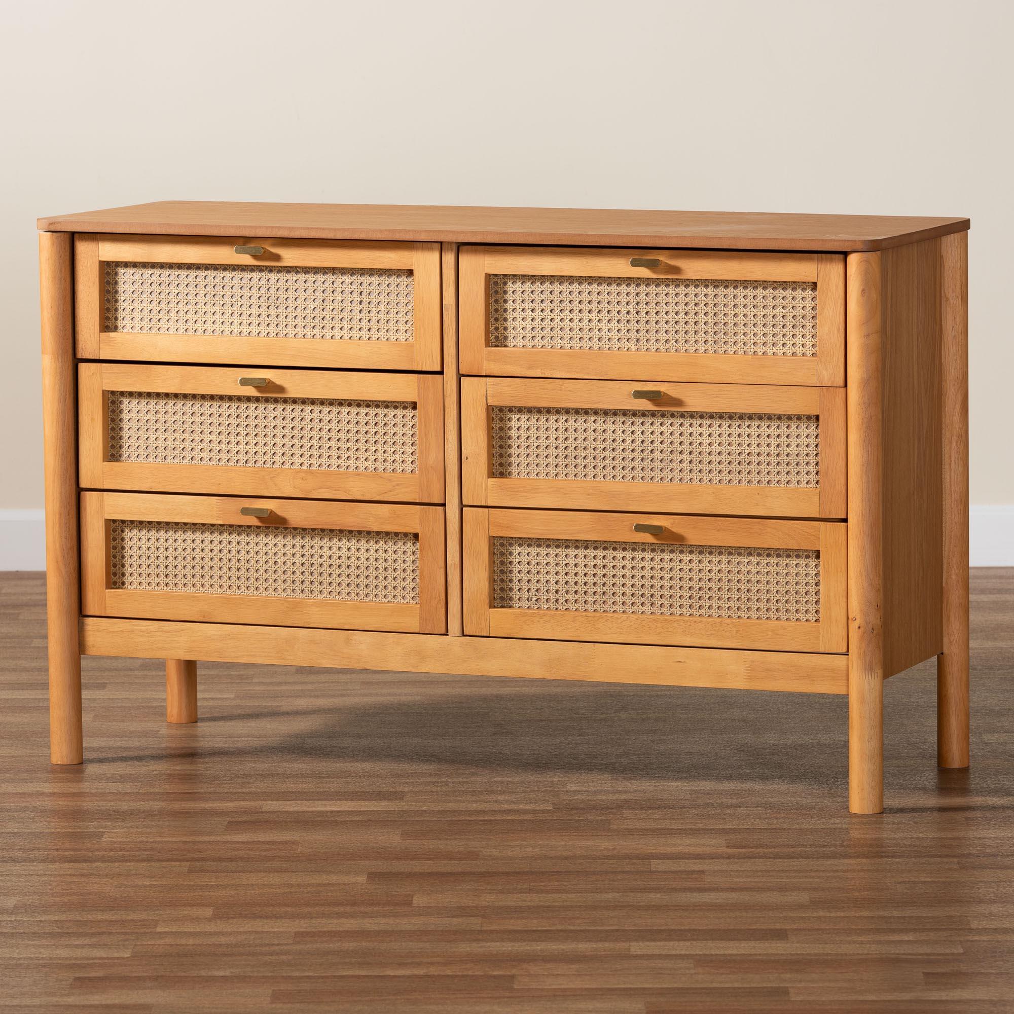 Jenn en Wood Japandi 6-Drawer Dresser with Distressed-Finished Rattan