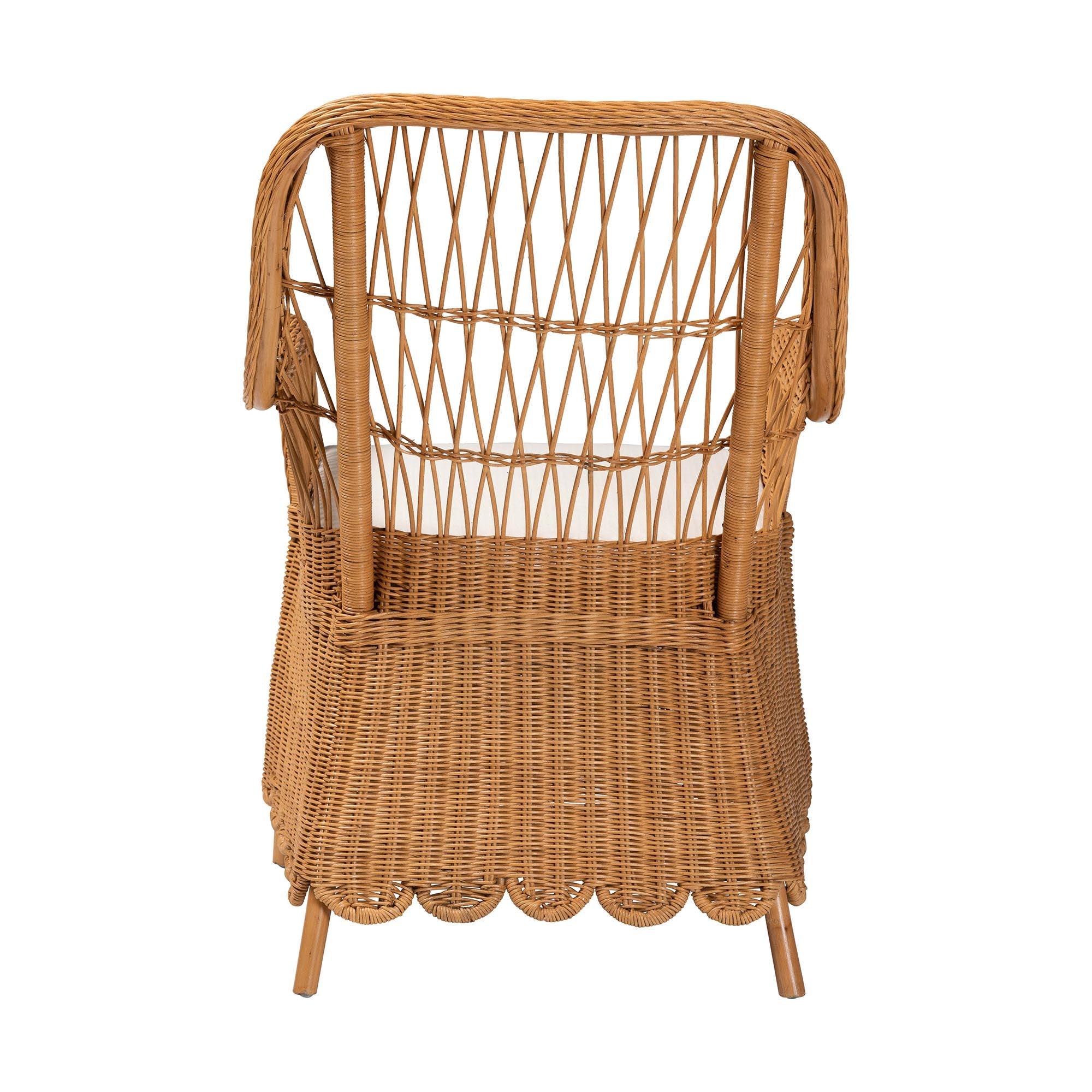 bali & pari Teresa Bohemian Light Honey Scalloped Rattan Arm Chair