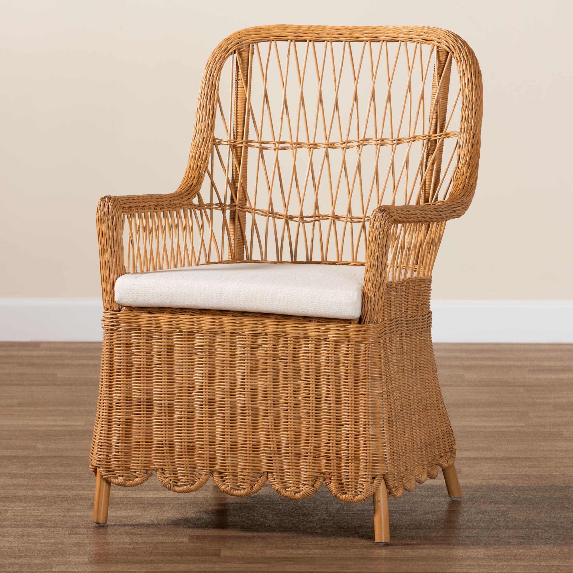 bali & pari Teresa Bohemian Light Honey Scalloped Rattan Arm Chair