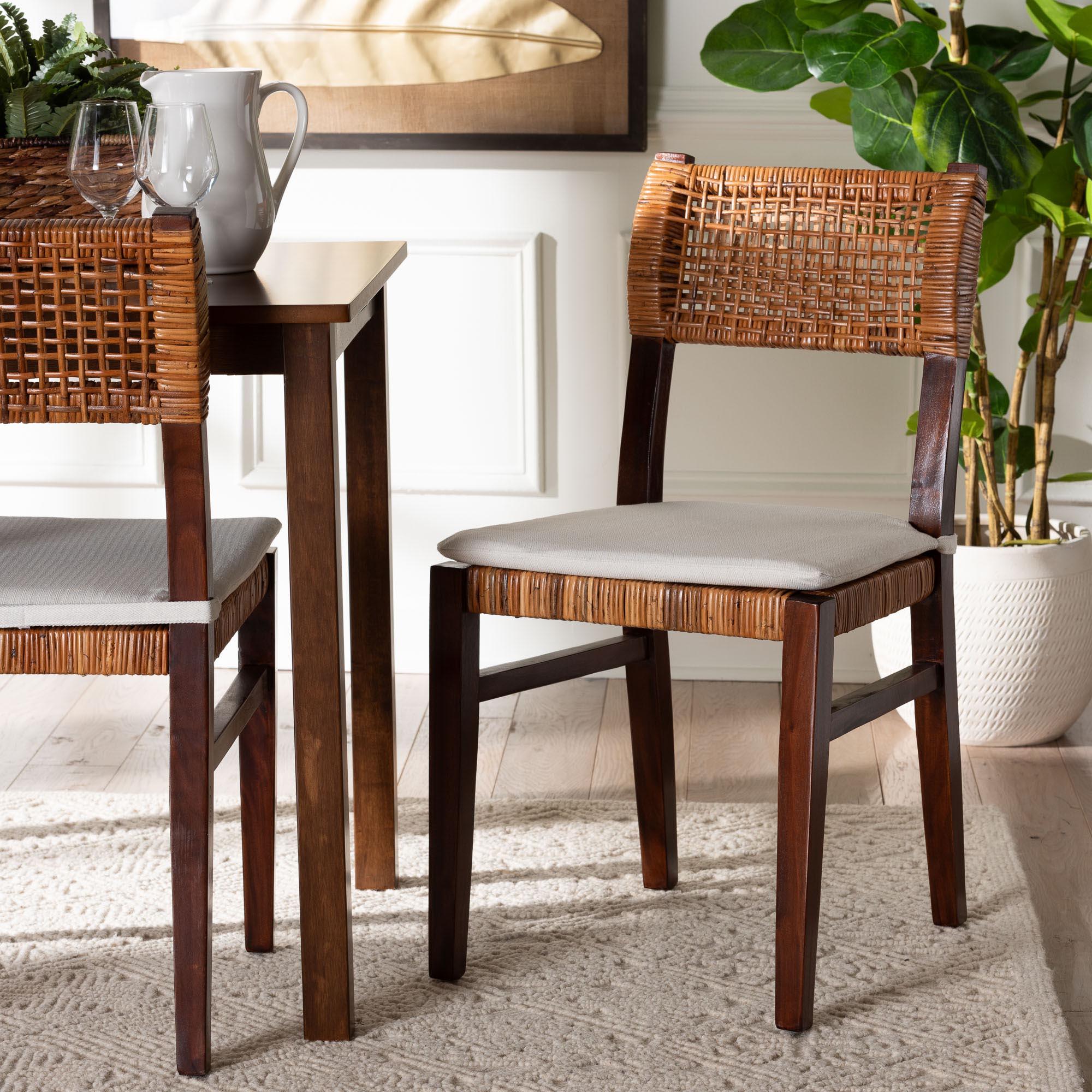 bali & pari Dameka Bohemian Light Honey Rattan and Wood Dining Chair