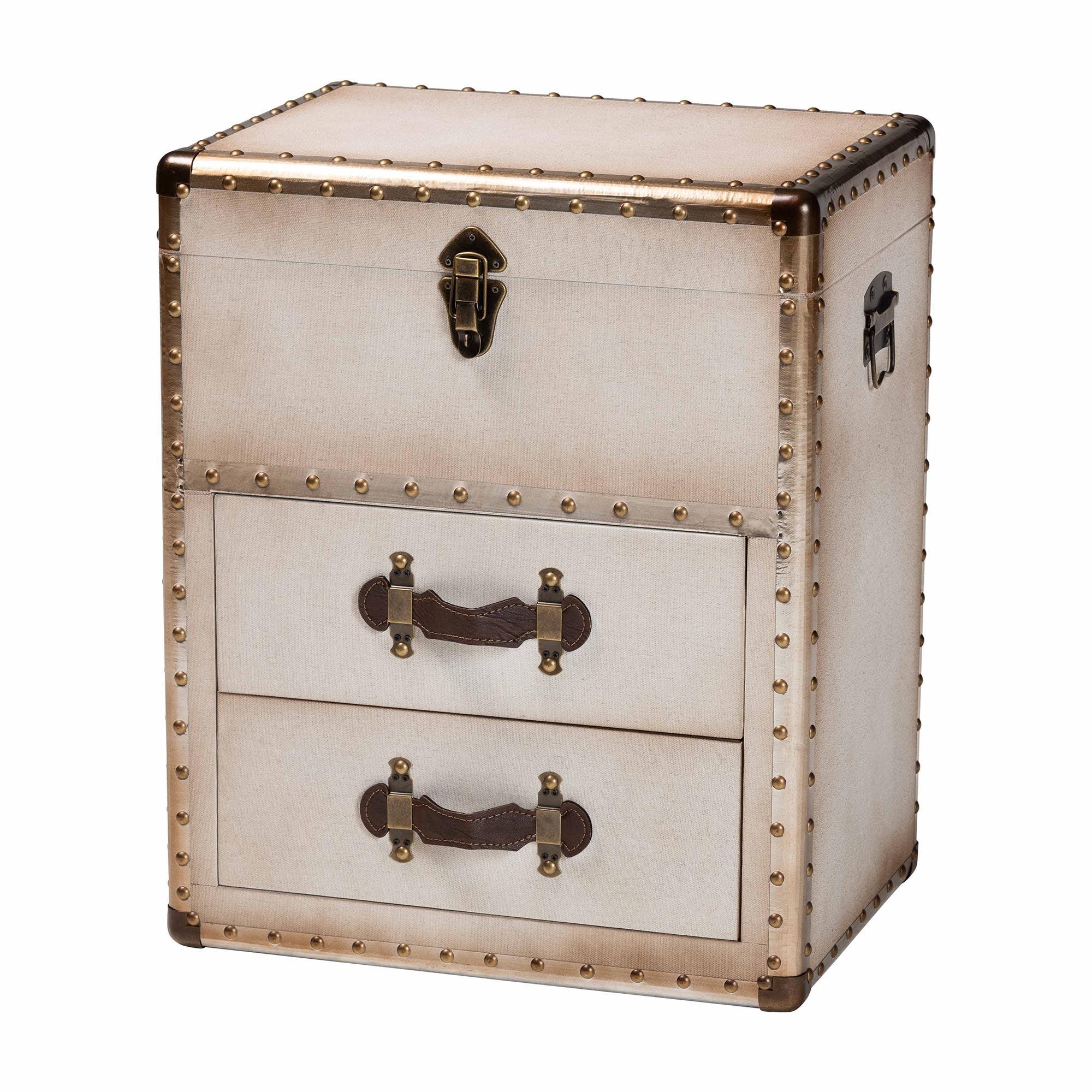 Agatha Vintage Coffee Canvas 2-Drawer Storage Trunk