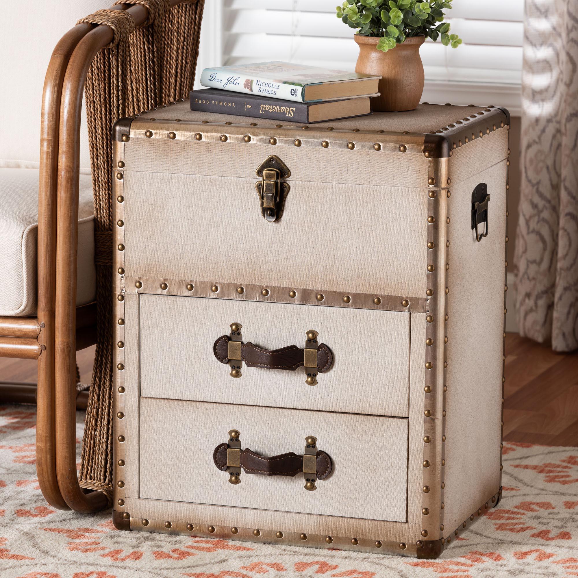 Agatha Vintage Coffee Canvas 2-Drawer Storage Trunk