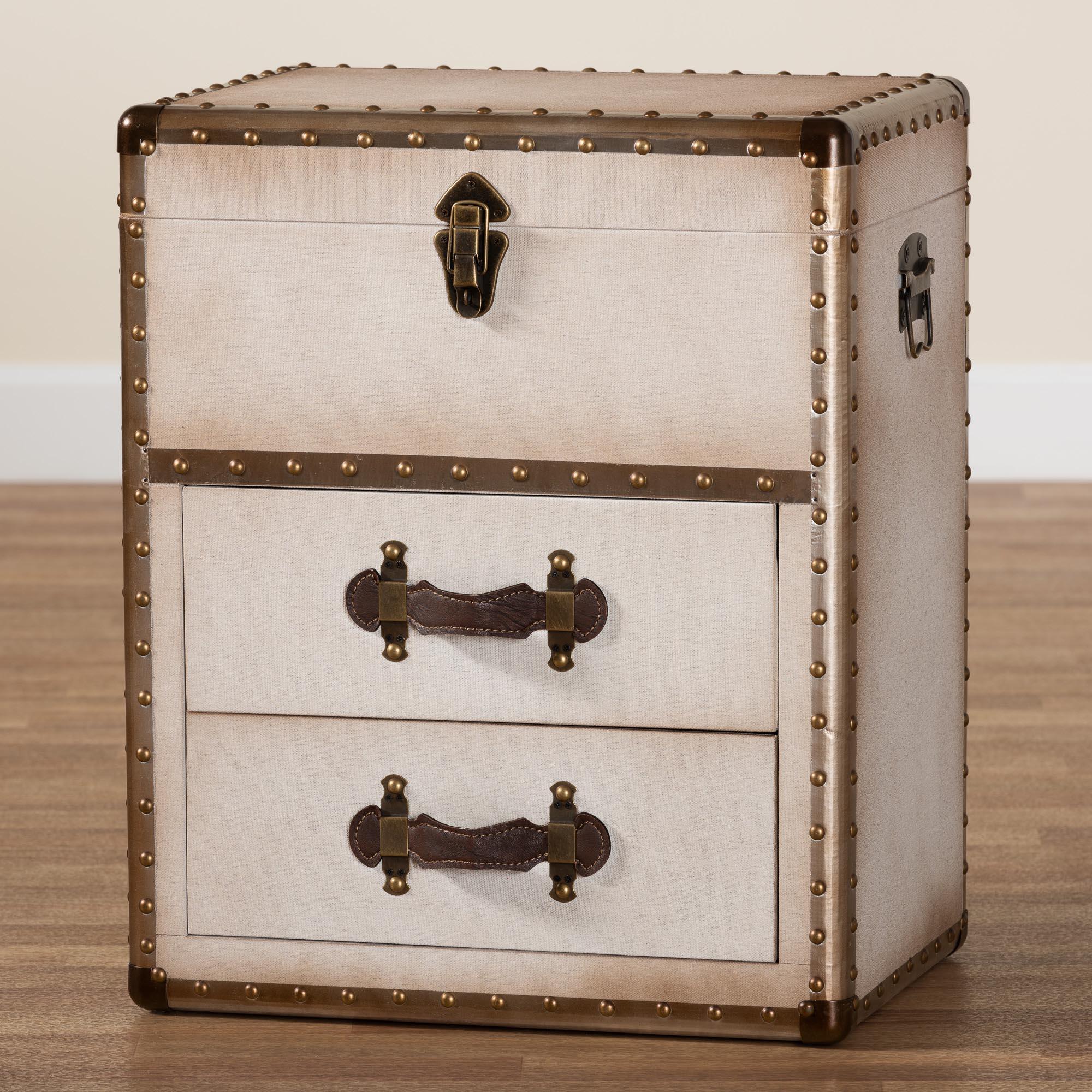 Agatha Vintage Coffee Canvas 2-Drawer Storage Trunk