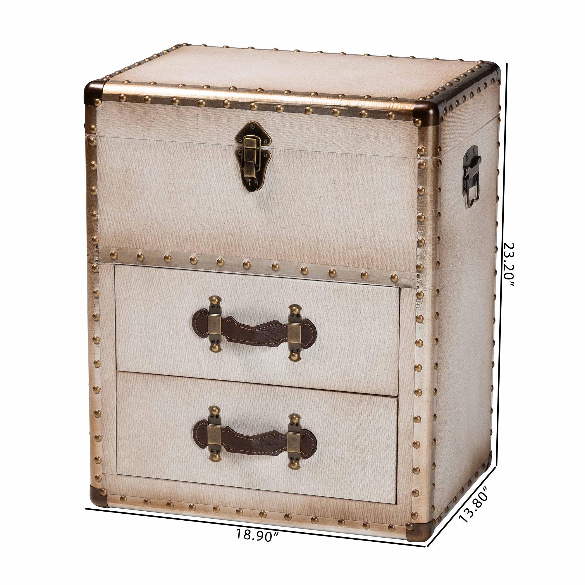 Agatha Vintage Coffee Canvas 2-Drawer Storage Trunk