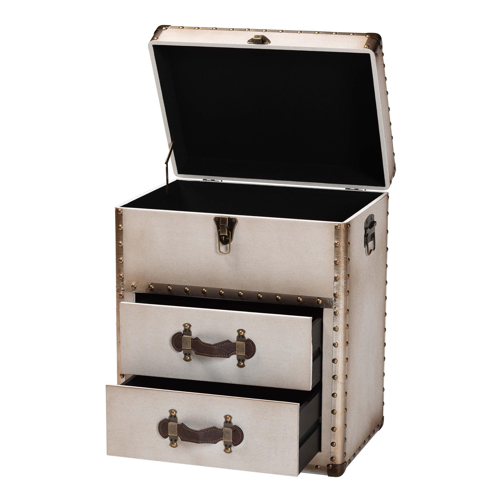 Agatha Vintage Coffee Canvas 2-Drawer Storage Trunk