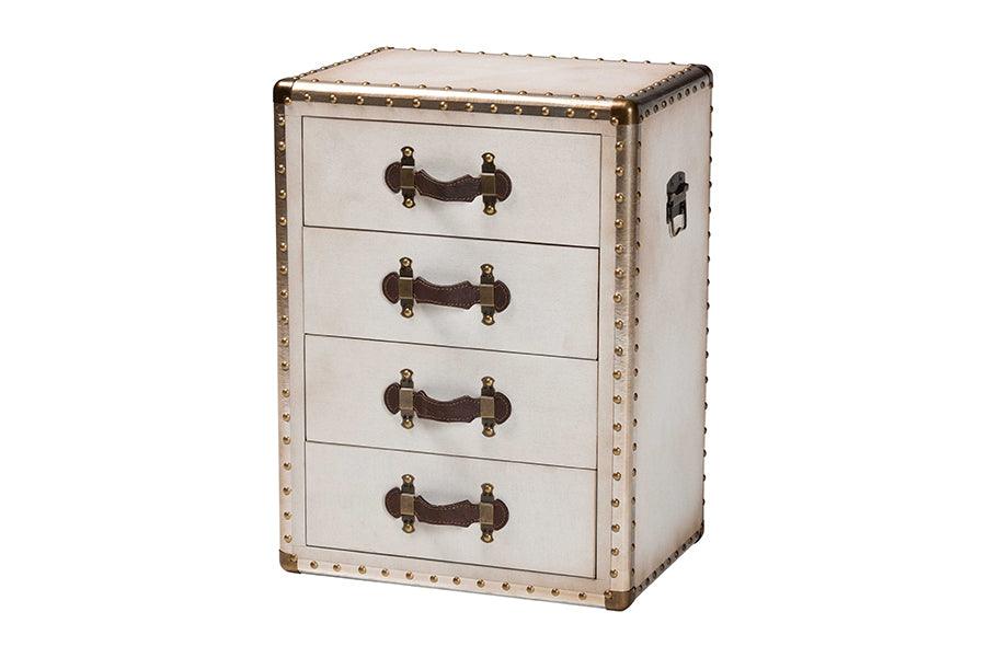 Jaelyn Vintage Coffee Canvas 4-Drawer End Table