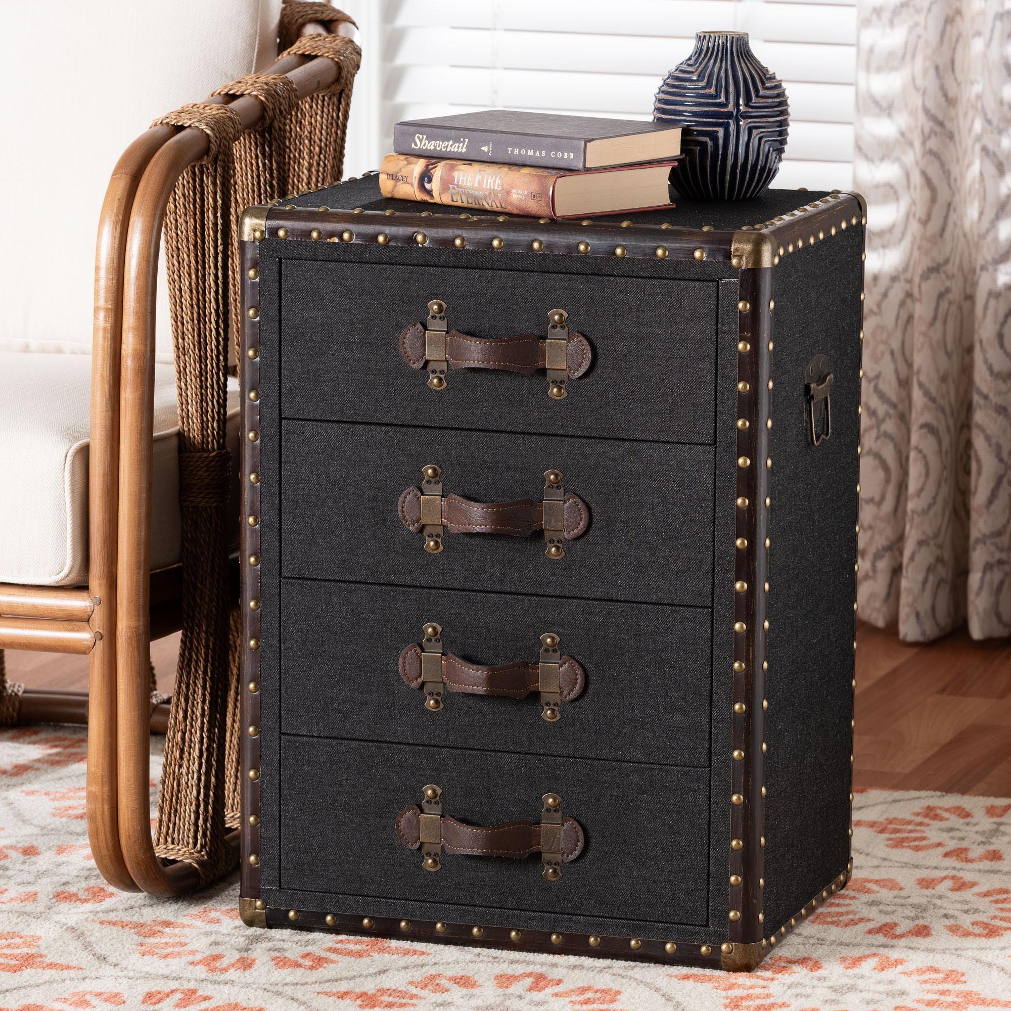 Jaelyn Vintage Canvas 4-Drawer End Table