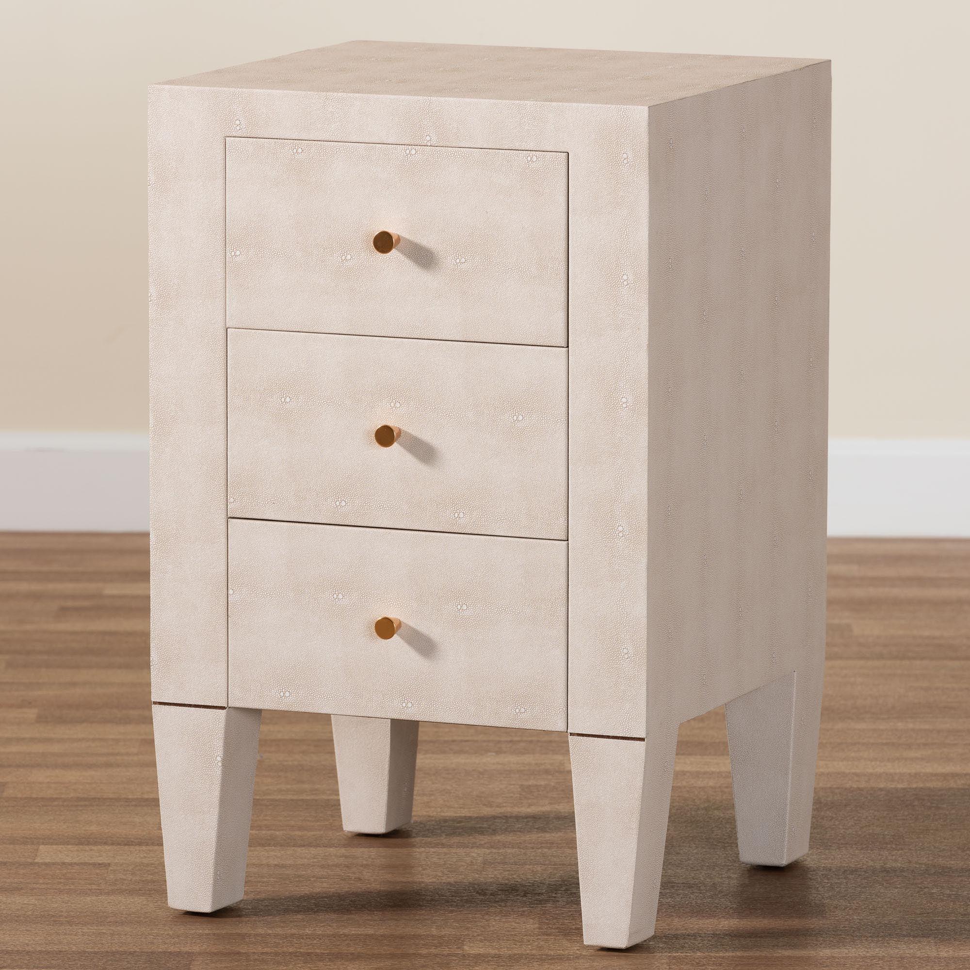 Leyna Modern Faux Shagreen 3-Drawer End Table