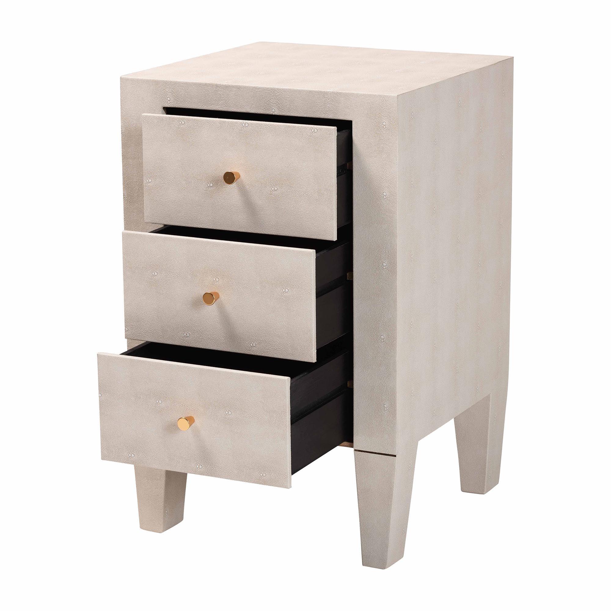 Leyna Modern Faux Shagreen 3-Drawer End Table