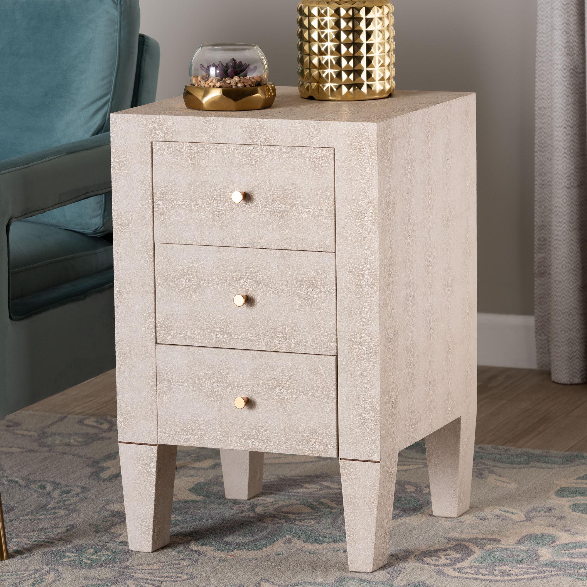 Leyna Modern Faux Shagreen 3-Drawer End Table