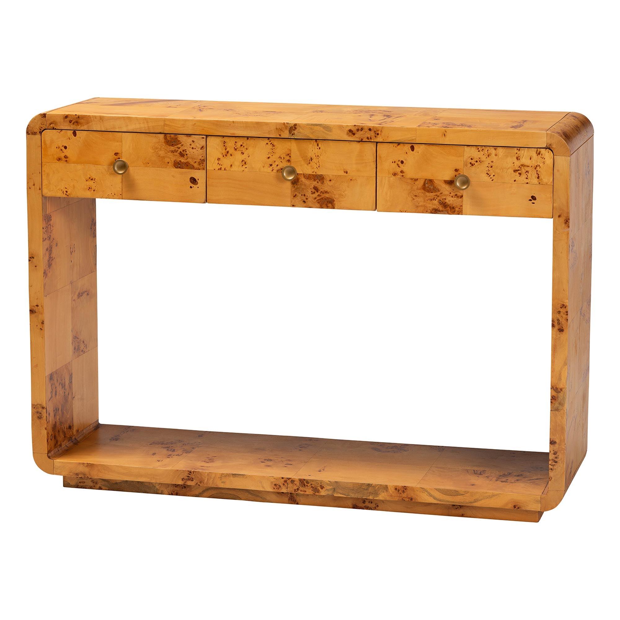 bali & pari Netra Modern and Contemporary Real Burl Wood Console Table