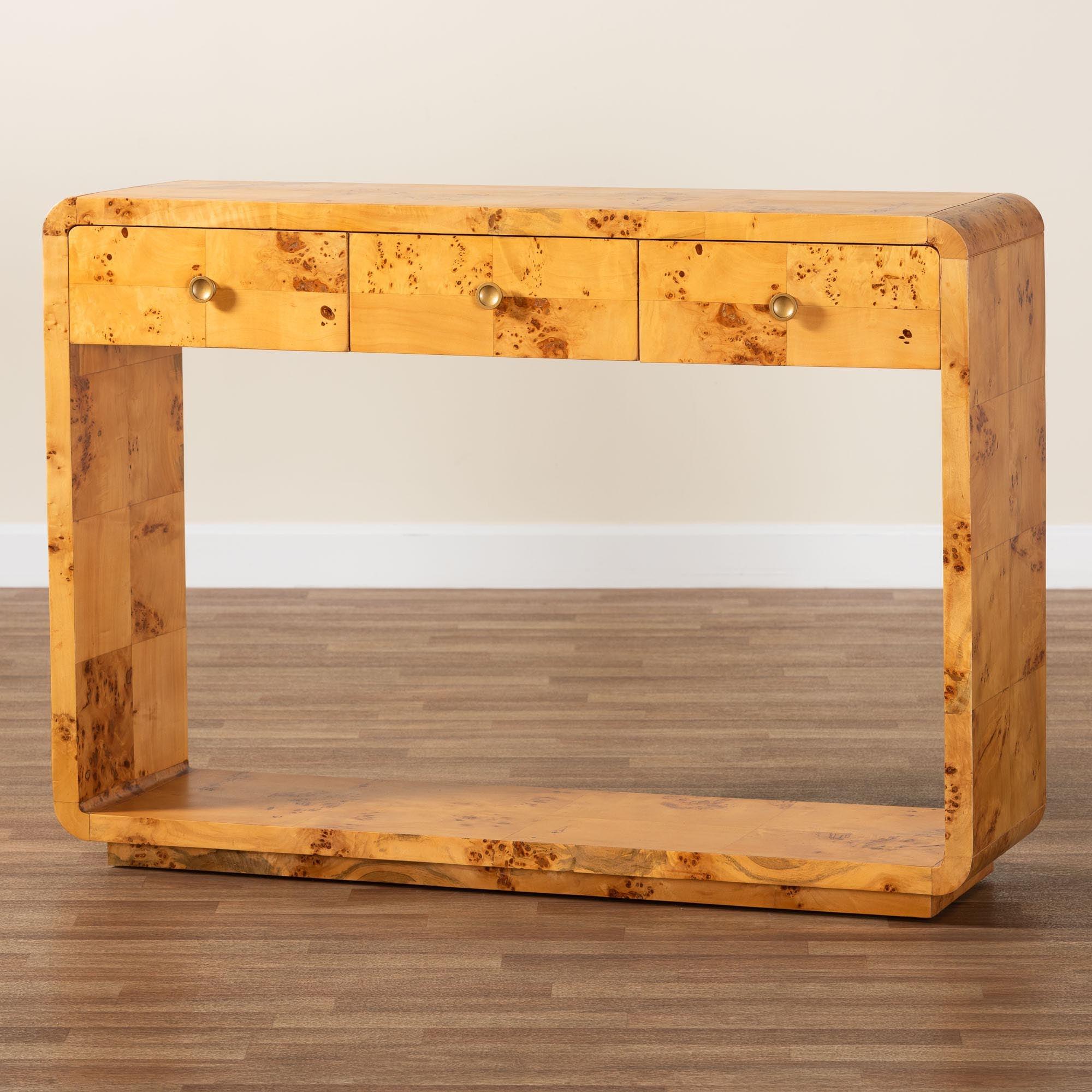 bali & pari Netra Modern and Contemporary Real Burl Wood Console Table