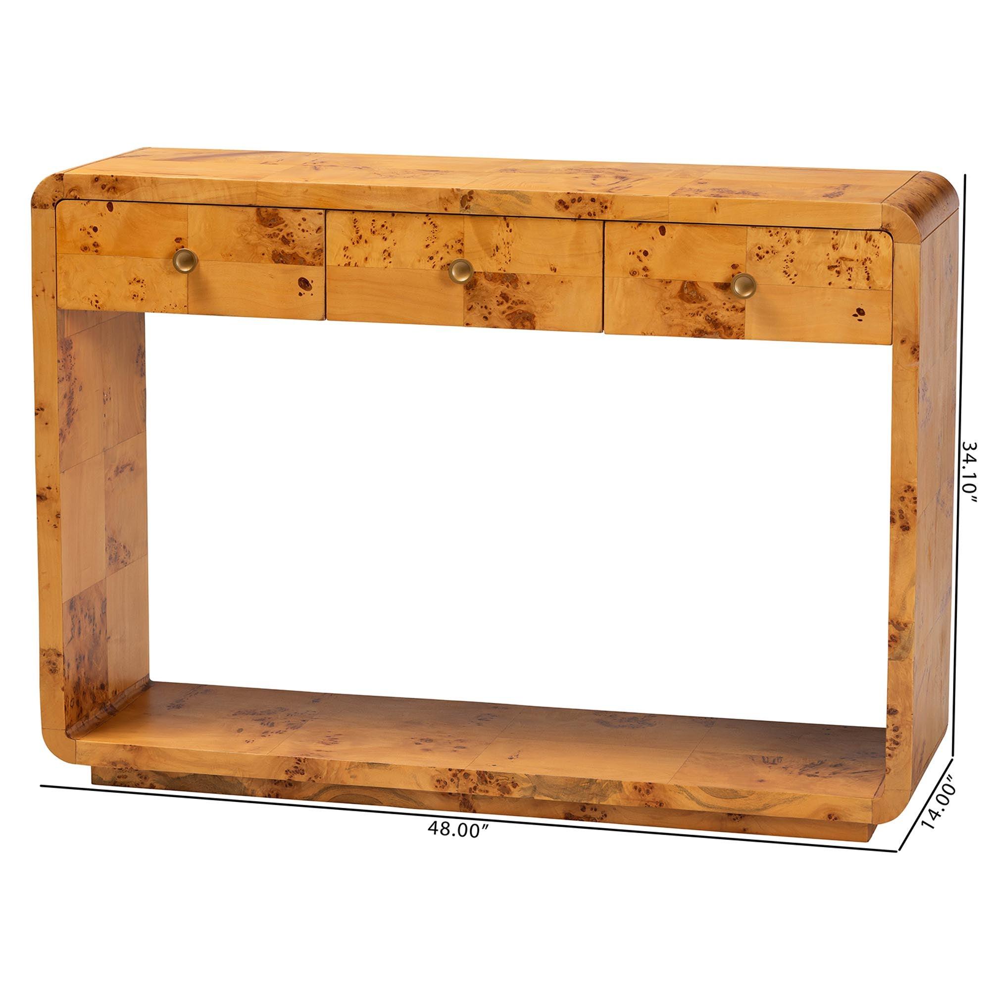 bali & pari Netra Modern and Contemporary Real Burl Wood Console Table