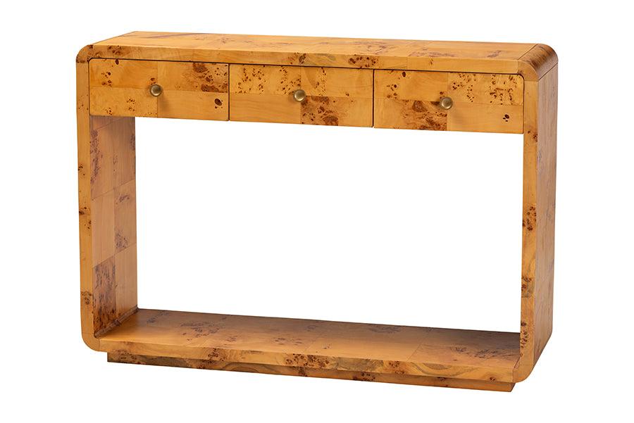 bali & pari Netra Modern and Contemporary Real Burl Wood Console Table