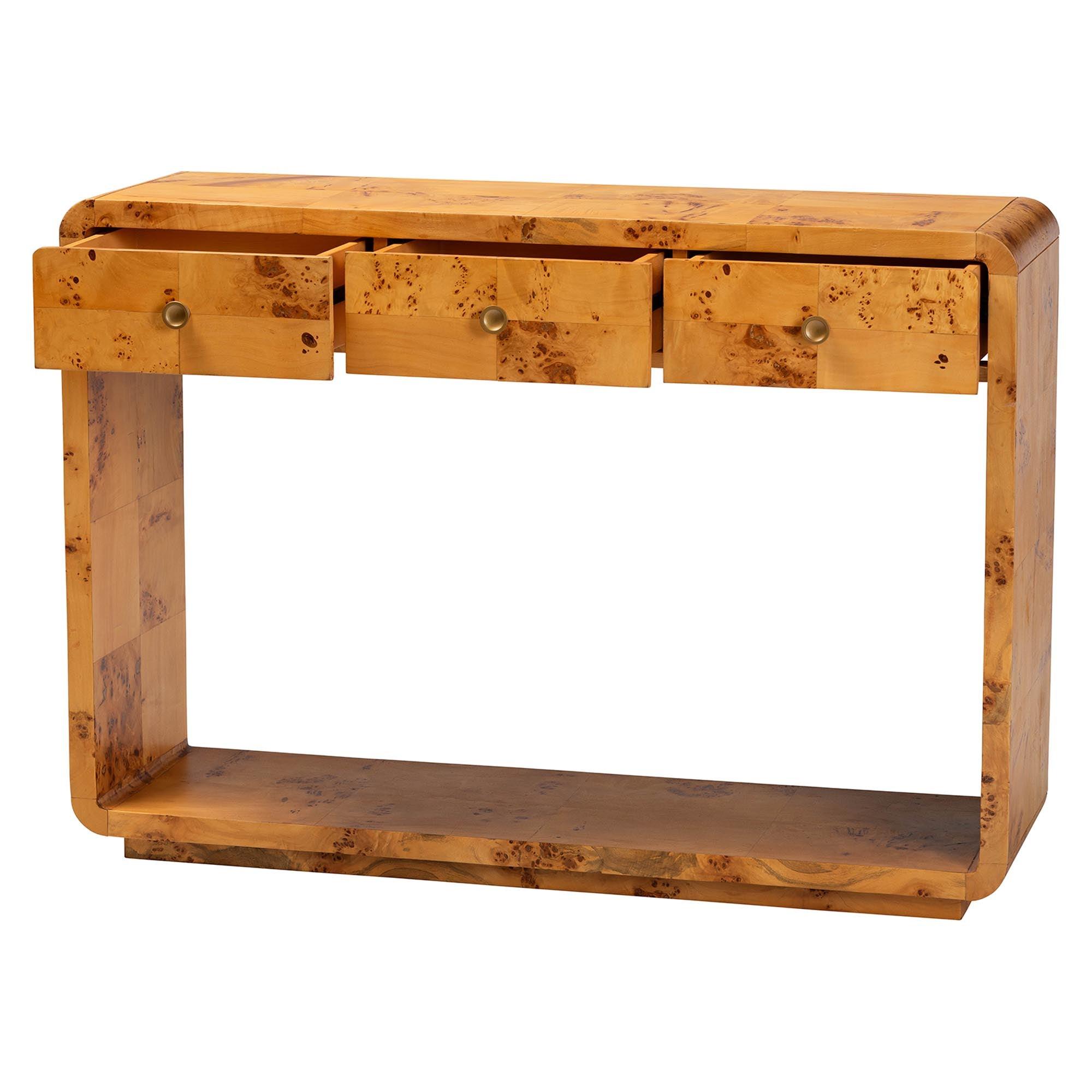 bali & pari Netra Modern and Contemporary Real Burl Wood Console Table