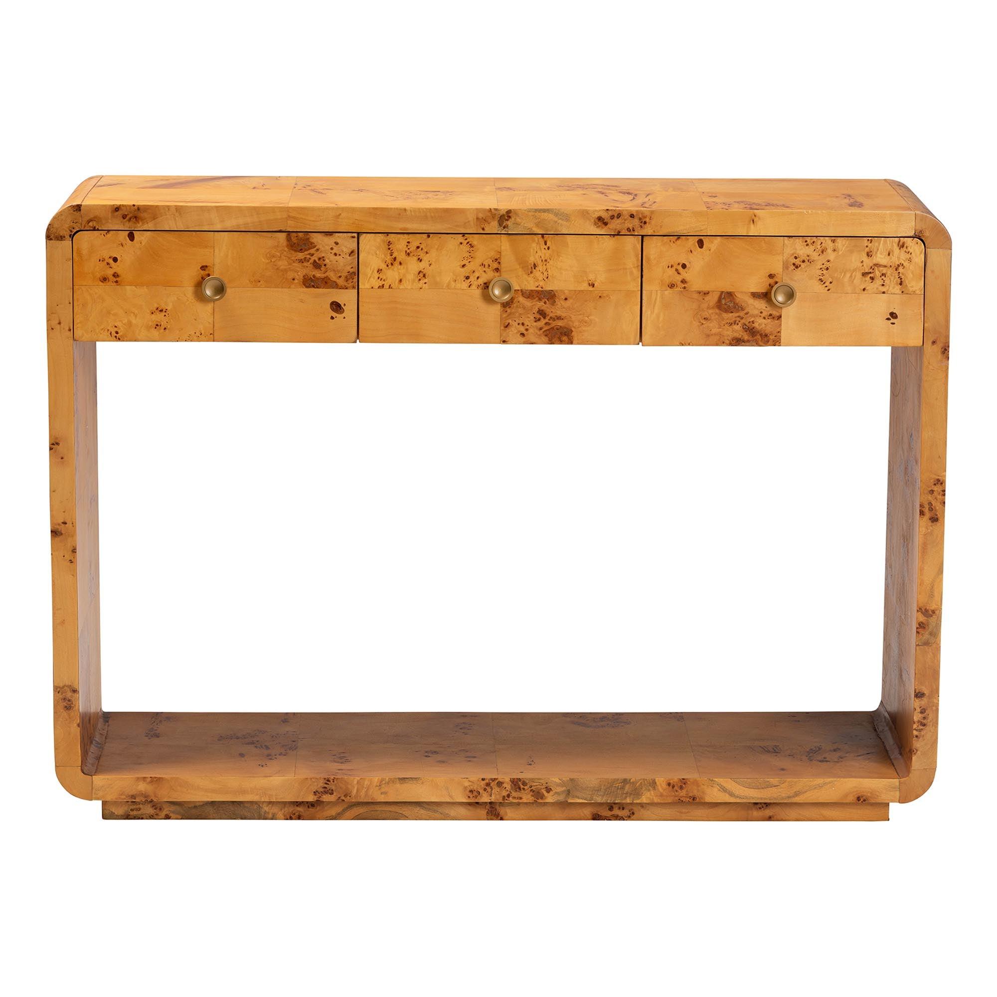 bali & pari Netra Modern and Contemporary Real Burl Wood Console Table