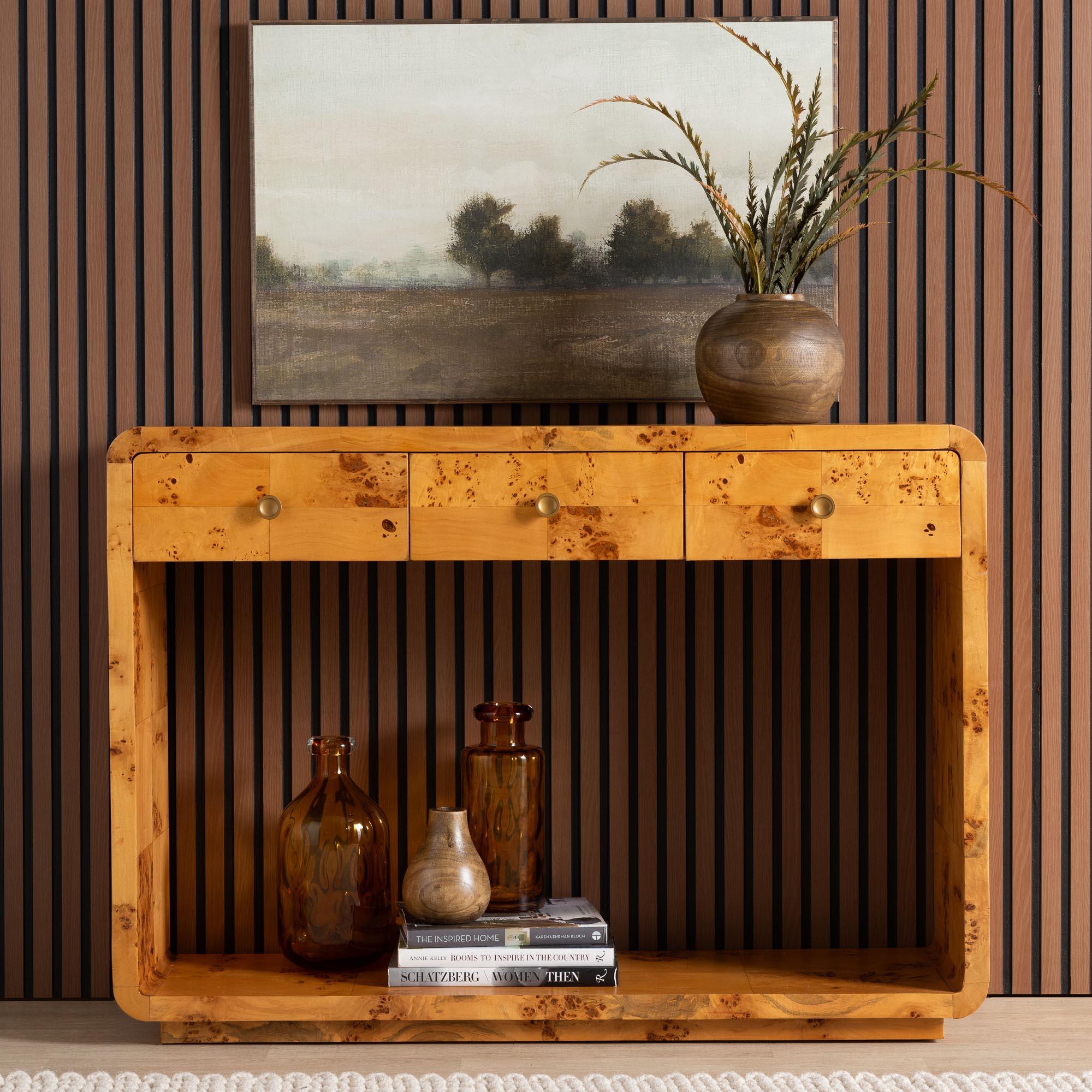 bali & pari Netra Modern and Contemporary Real Burl Wood Console Table