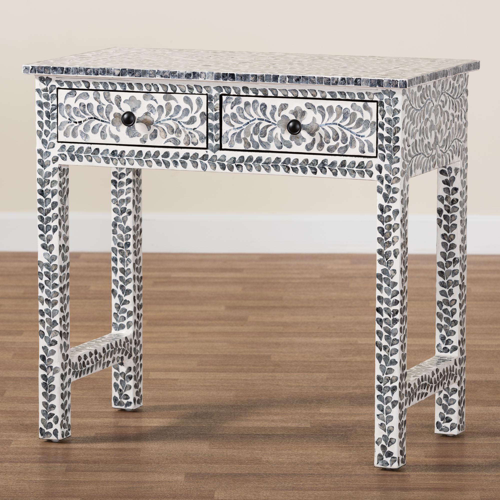 bali & pari Diata Coastal and Mother of Pearl Capiz Shell 2-Drawer Console Table