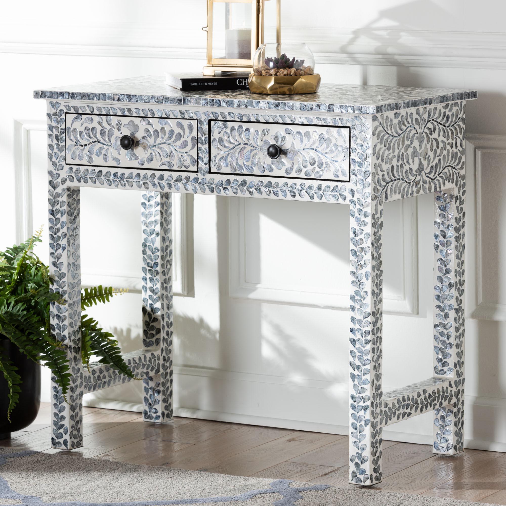 bali & pari Diata Coastal and Mother of Pearl Capiz Shell 2-Drawer Console Table