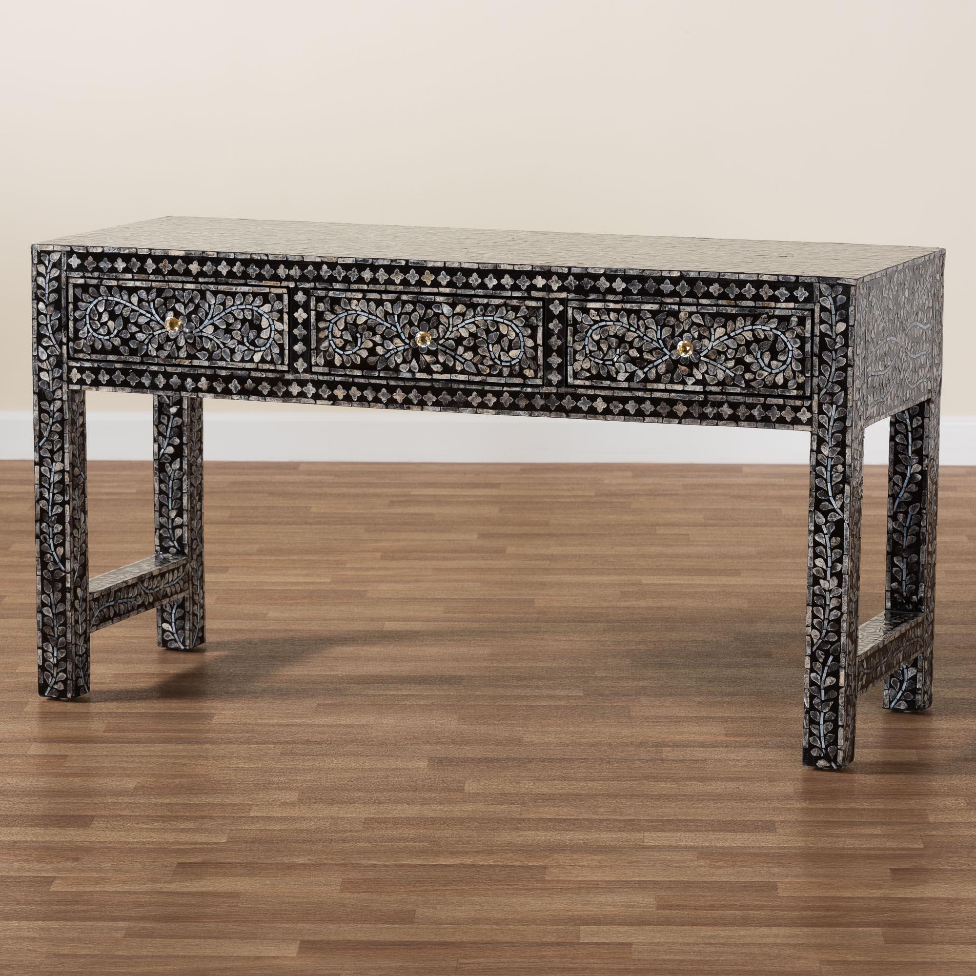 bali & pari Elara Coastal and Mother of Pearl Capiz Shell 3-Drawer Console Table