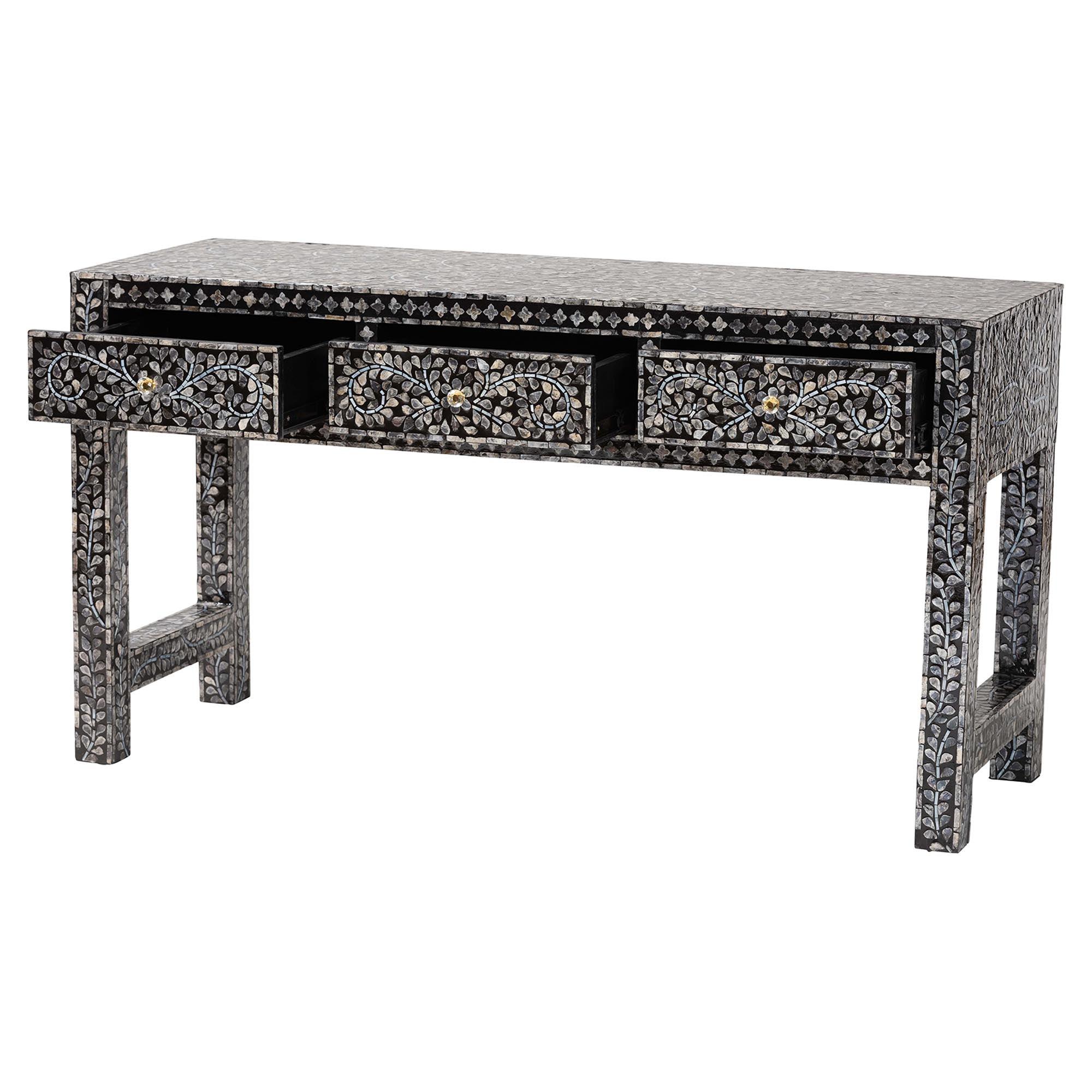 bali & pari Elara Coastal and Mother of Pearl Capiz Shell 3-Drawer Console Table