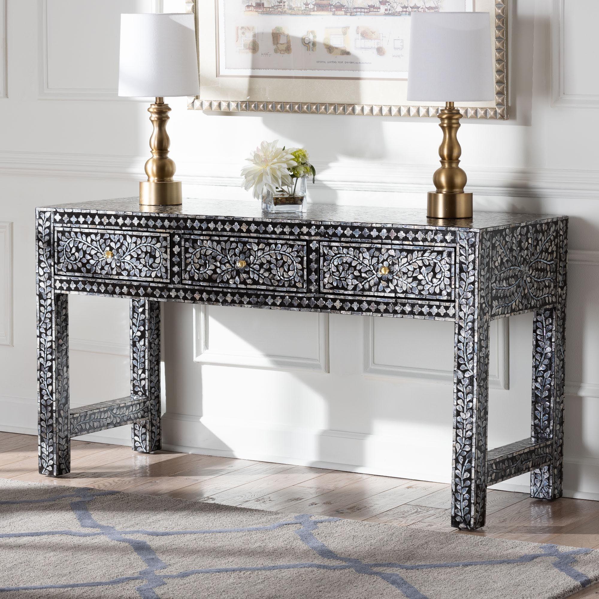 bali & pari Elara Coastal and Mother of Pearl Capiz Shell 3-Drawer Console Table