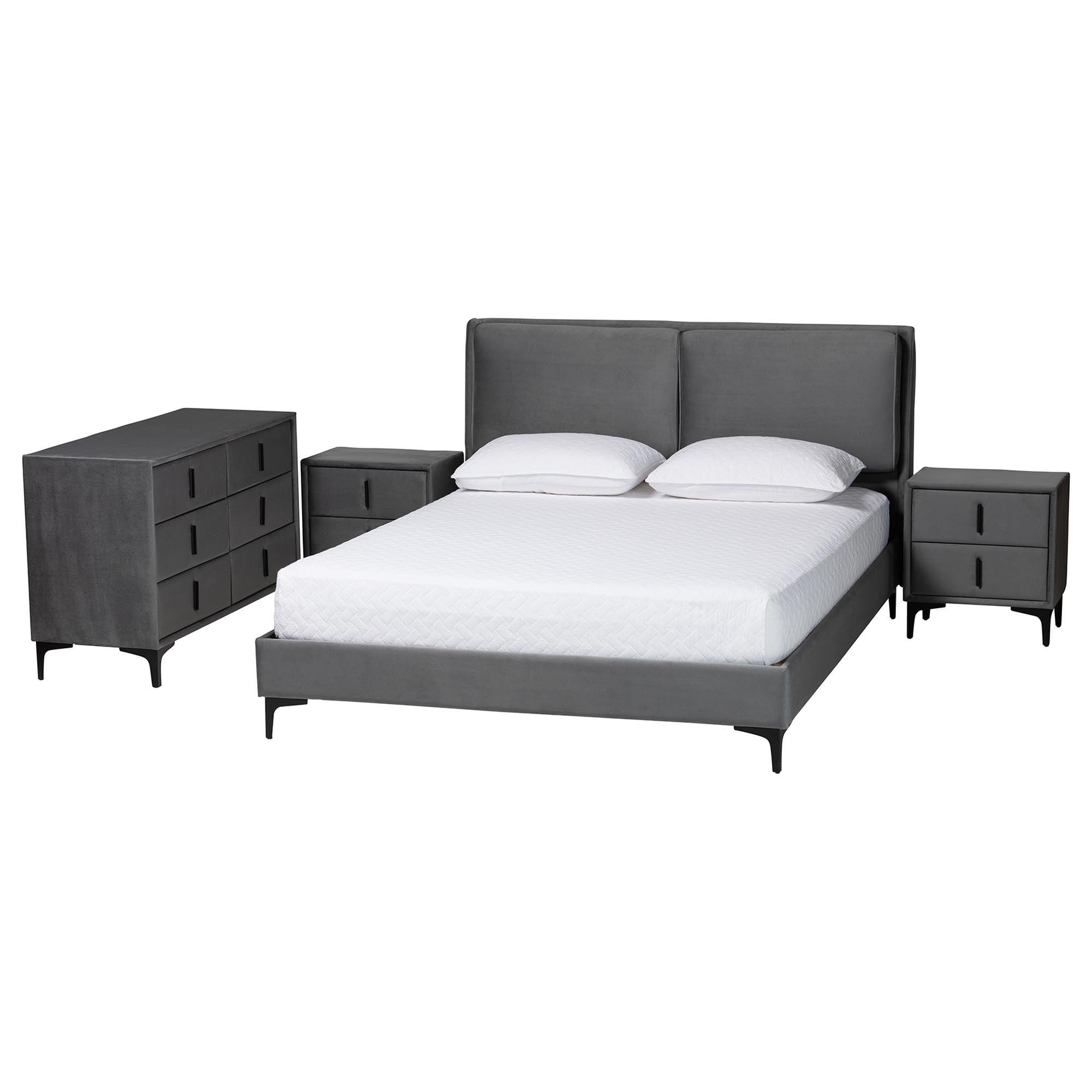 Etienne Modern Slate Velvet 4-Piece Bedroom Set