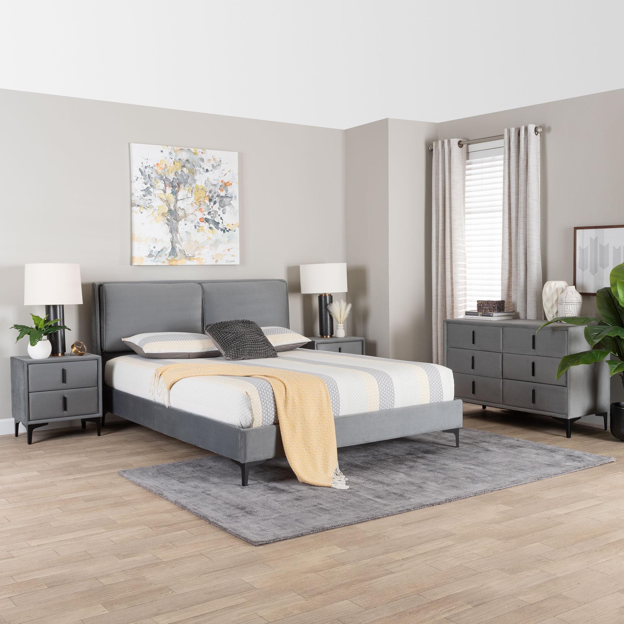 Etienne Modern Slate Velvet 4-Piece Bedroom Set