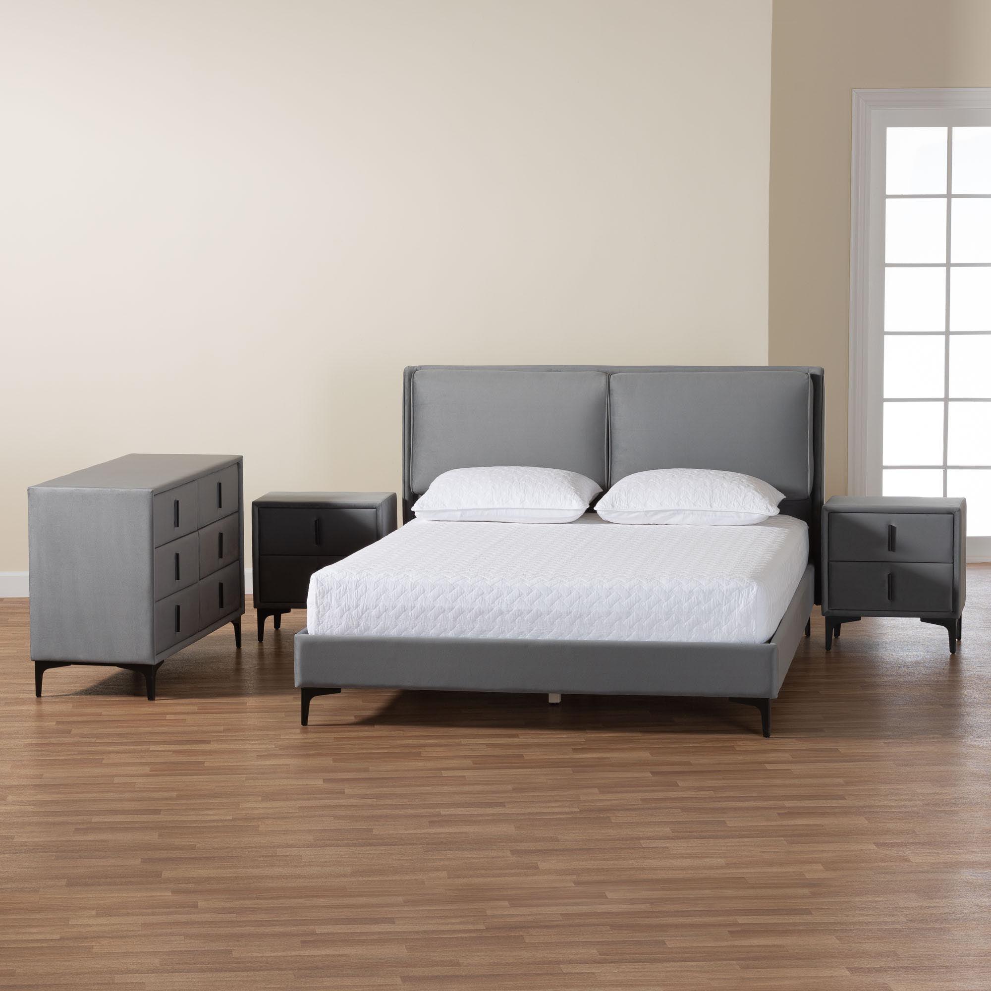 Etienne Modern Slate Velvet 4-Piece Bedroom Set