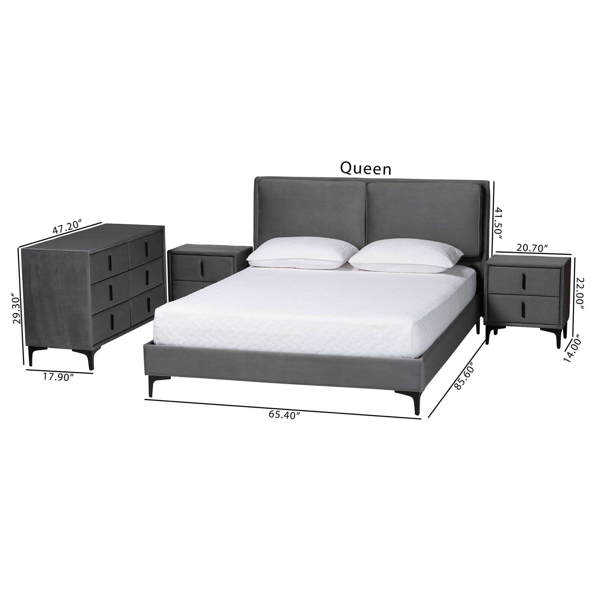 Etienne Modern Slate Velvet 4-Piece Bedroom Set