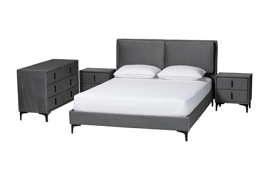 Etienne Modern Slate Velvet 4-Piece Bedroom Set