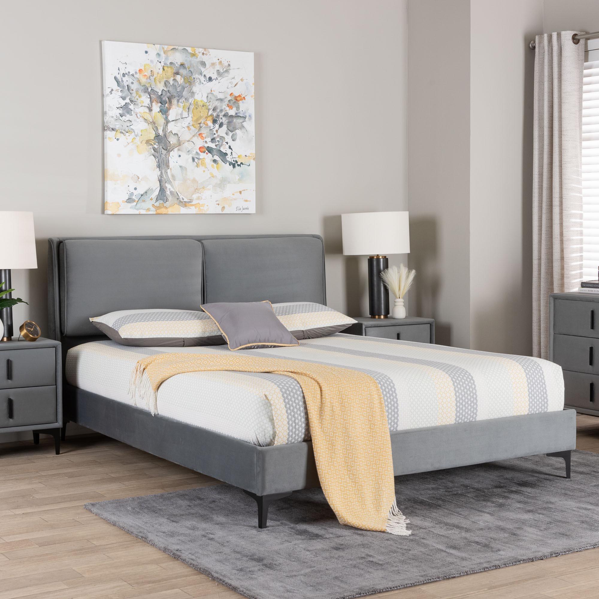 Etienne Modern Slate Velvet Platform Bed