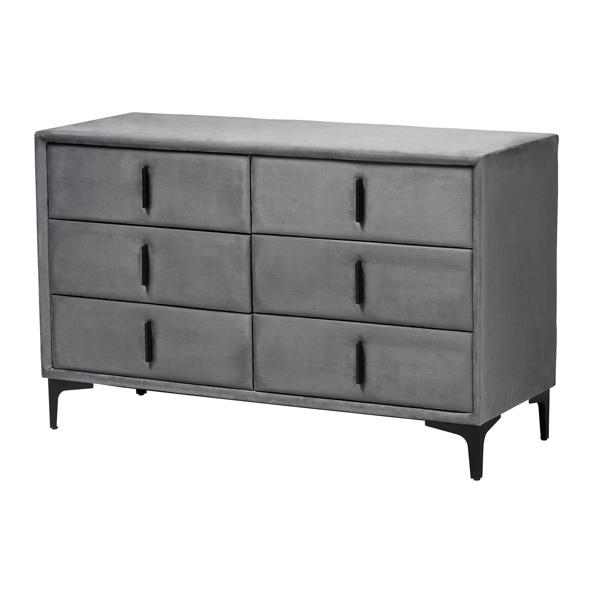 Etienne Modern Slate Velvet 6-Drawer Dresser