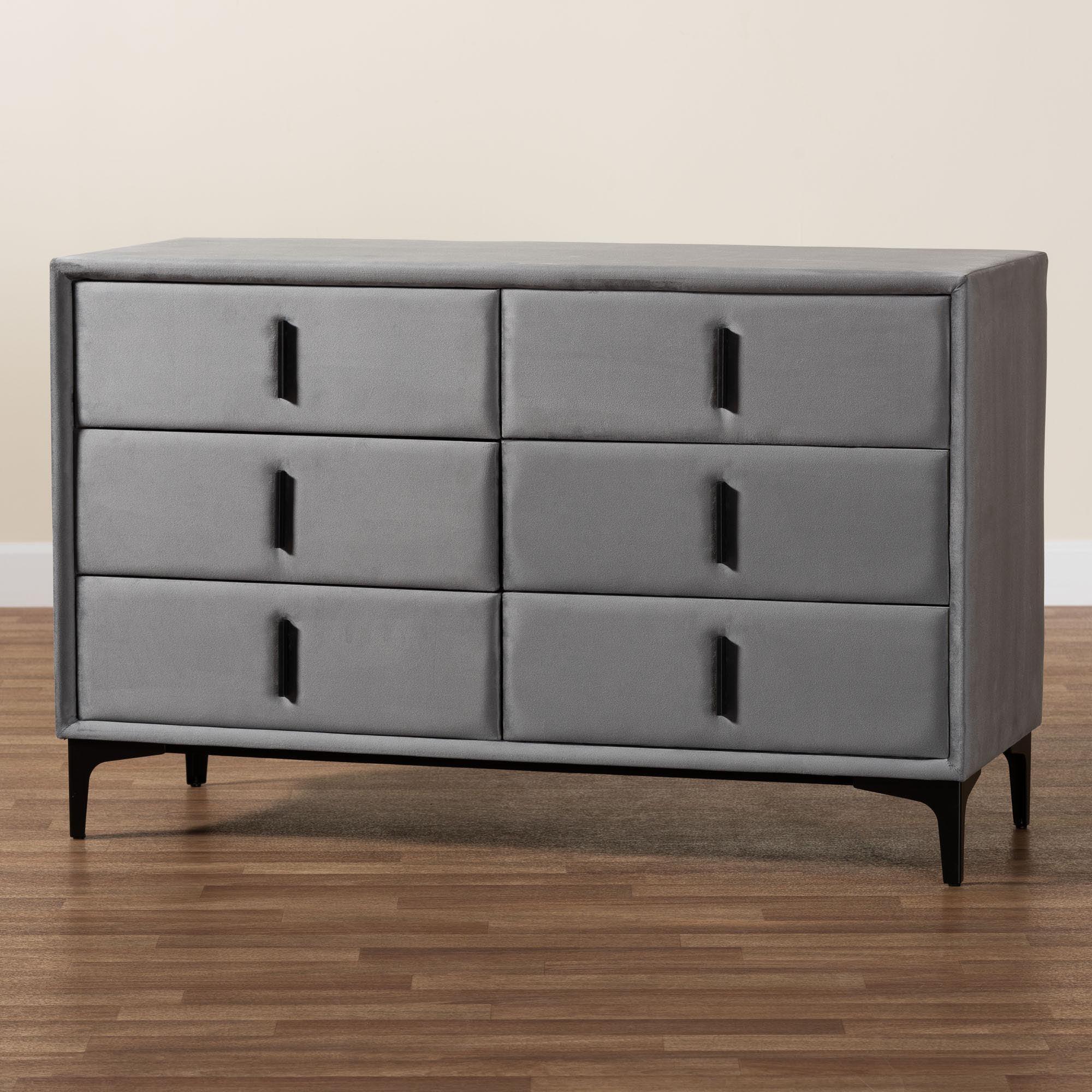 Etienne Modern Slate Velvet 6-Drawer Dresser