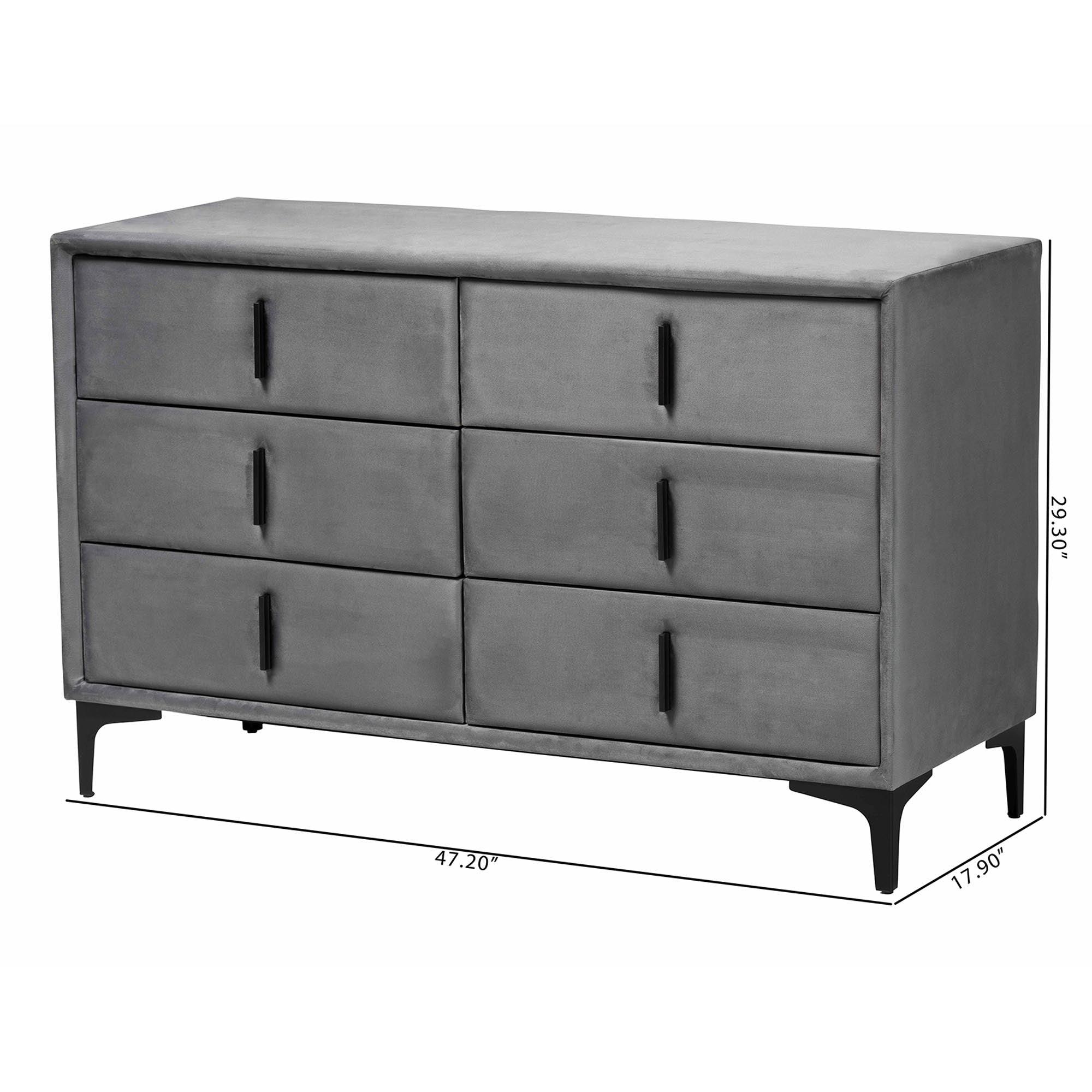 Etienne Modern Slate Velvet 6-Drawer Dresser