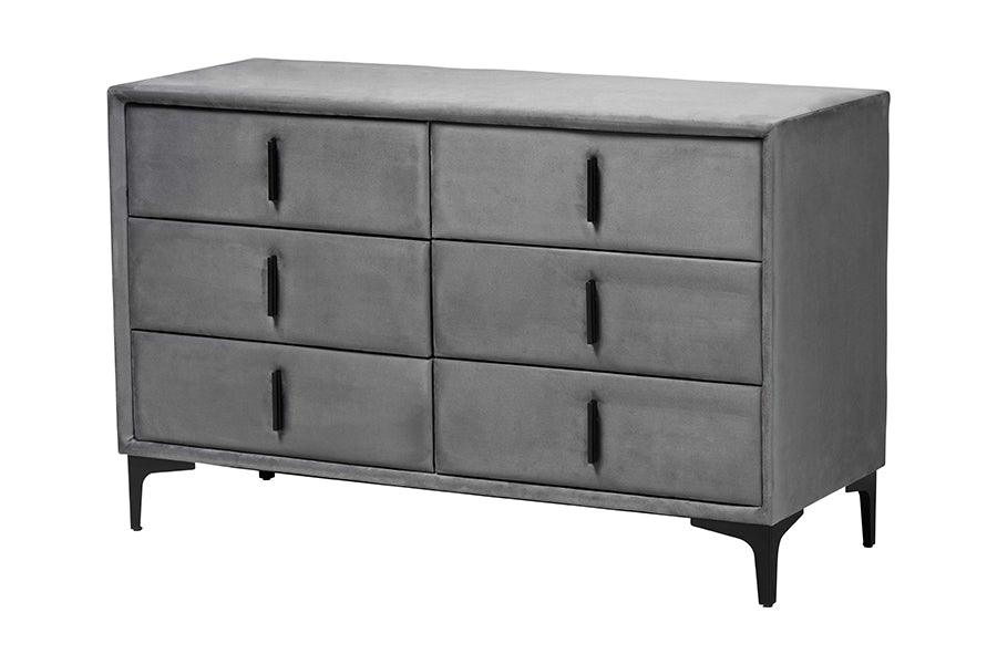 Etienne Modern Slate Velvet 6-Drawer Dresser