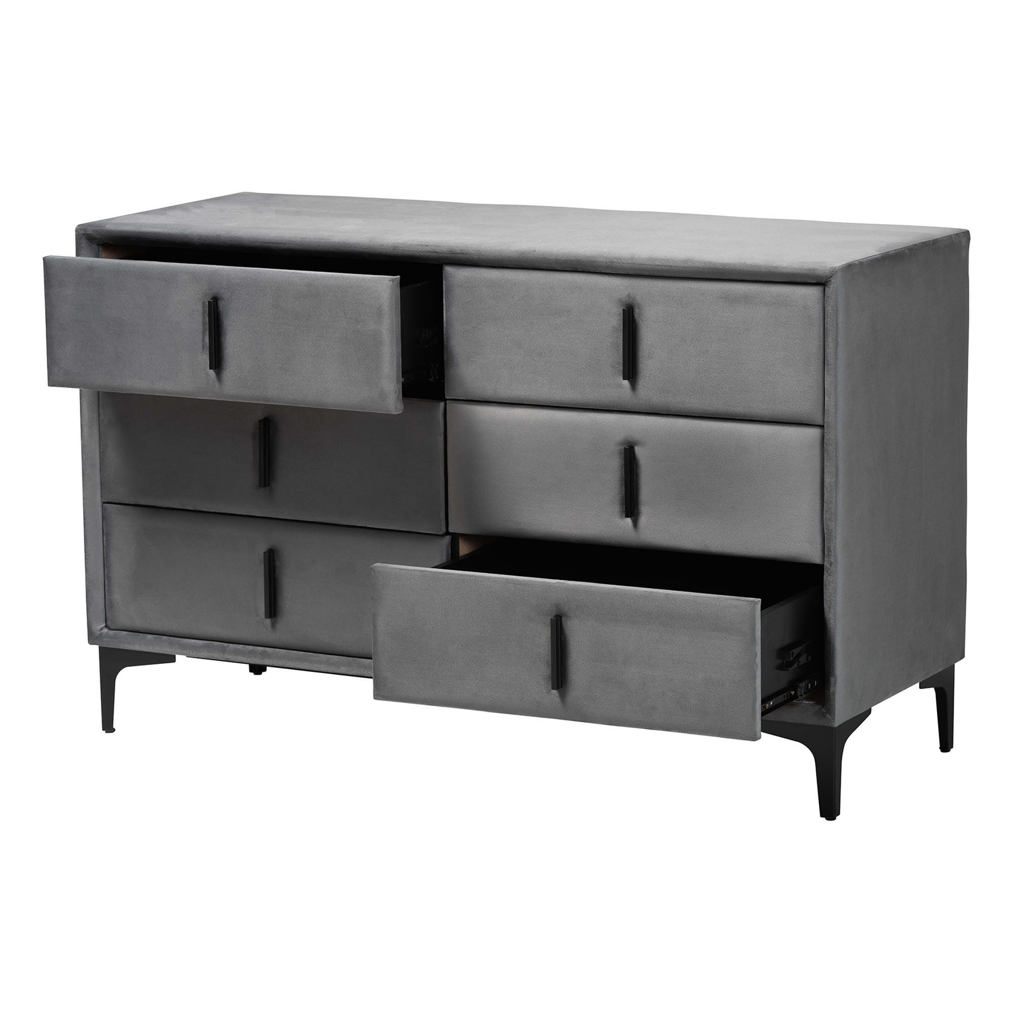 Etienne Modern Slate Velvet 6-Drawer Dresser