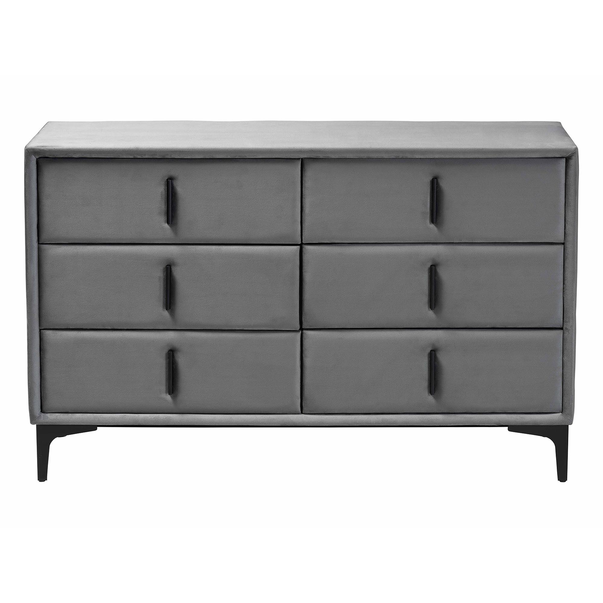 Etienne Modern Slate Velvet 6-Drawer Dresser