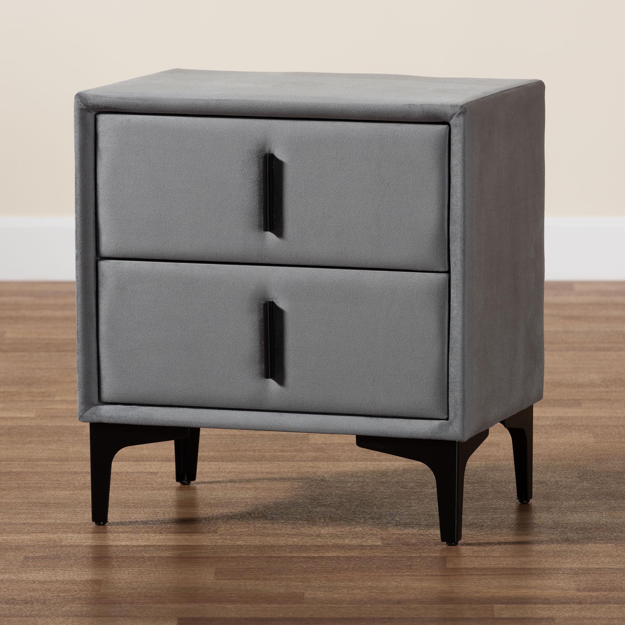 Etienne Modern Slate Velvet 2-Drawer Nightstand