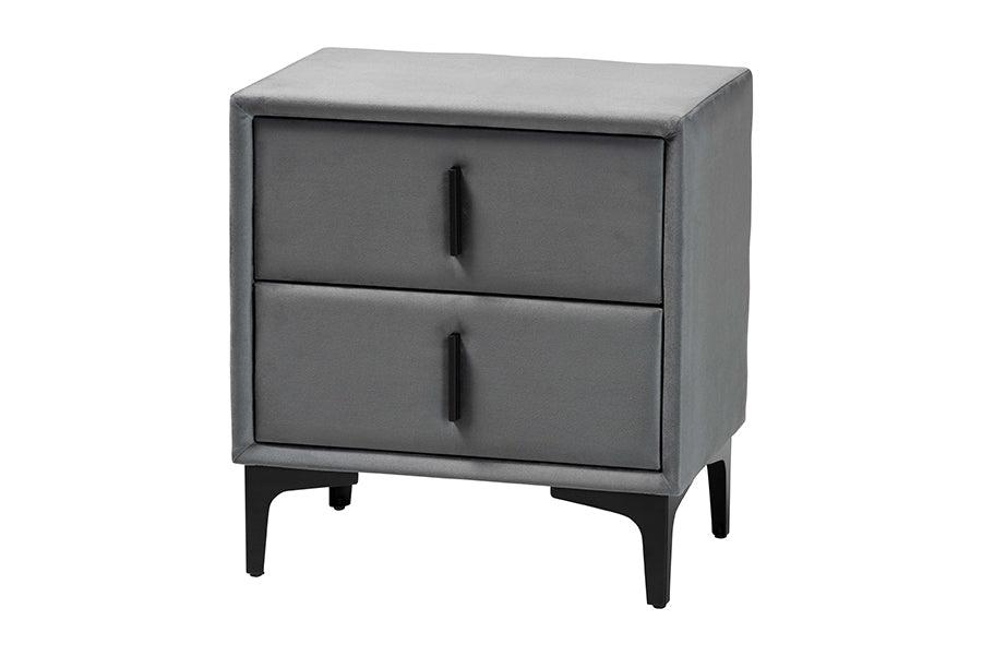 Etienne Modern Slate Velvet 2-Drawer Nightstand