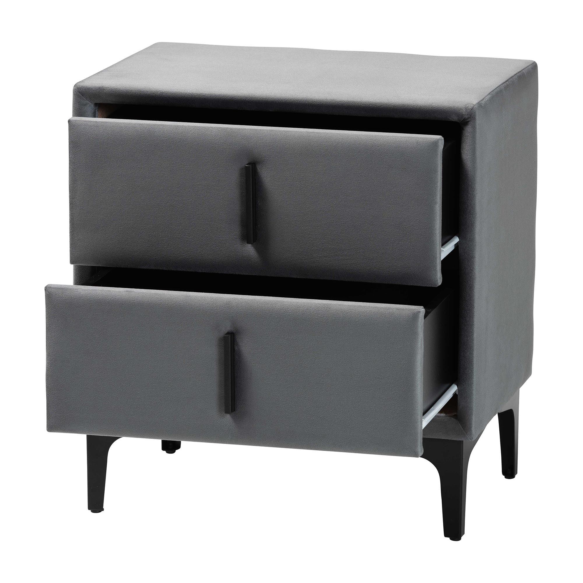 Etienne Modern Slate Velvet 2-Drawer Nightstand