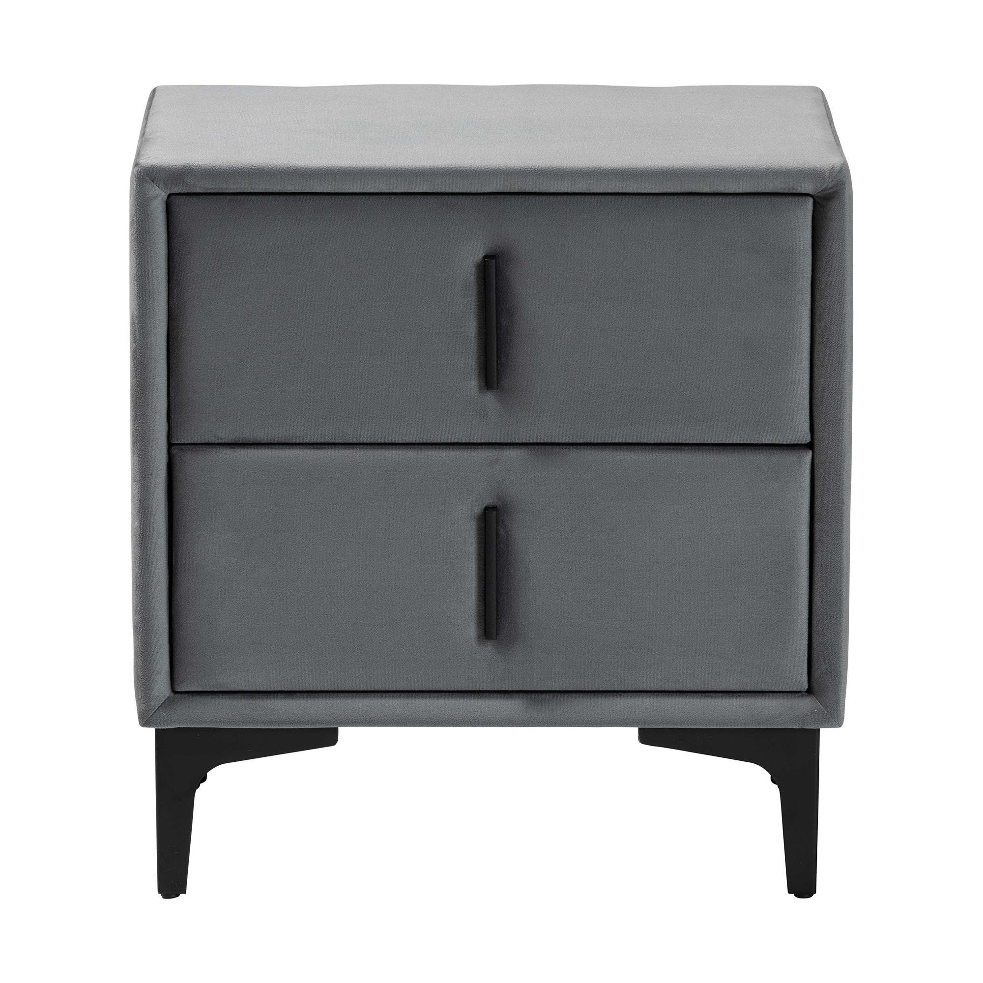 Etienne Modern Slate Velvet 2-Drawer Nightstand