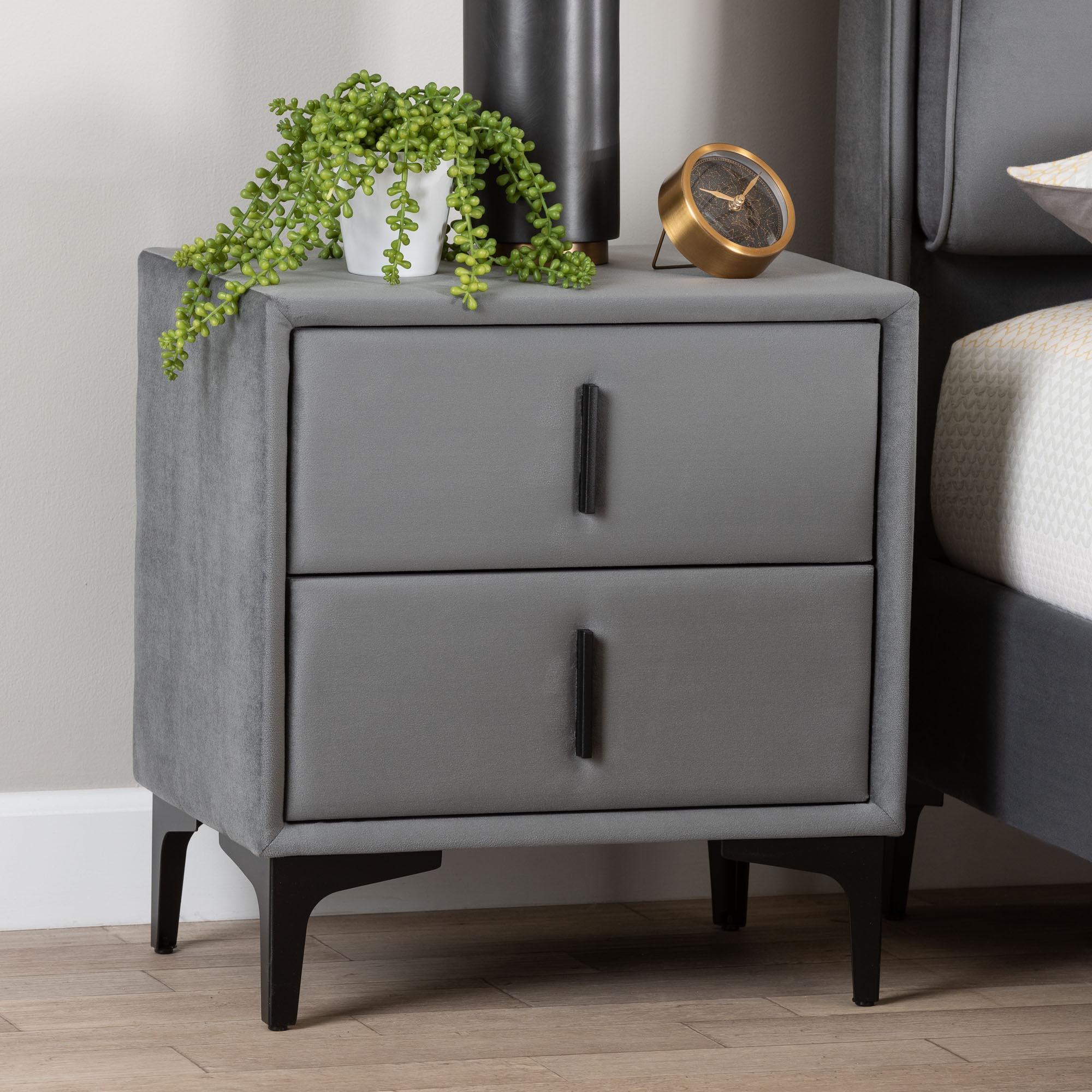 Etienne Modern Slate Velvet 2-Drawer Nightstand