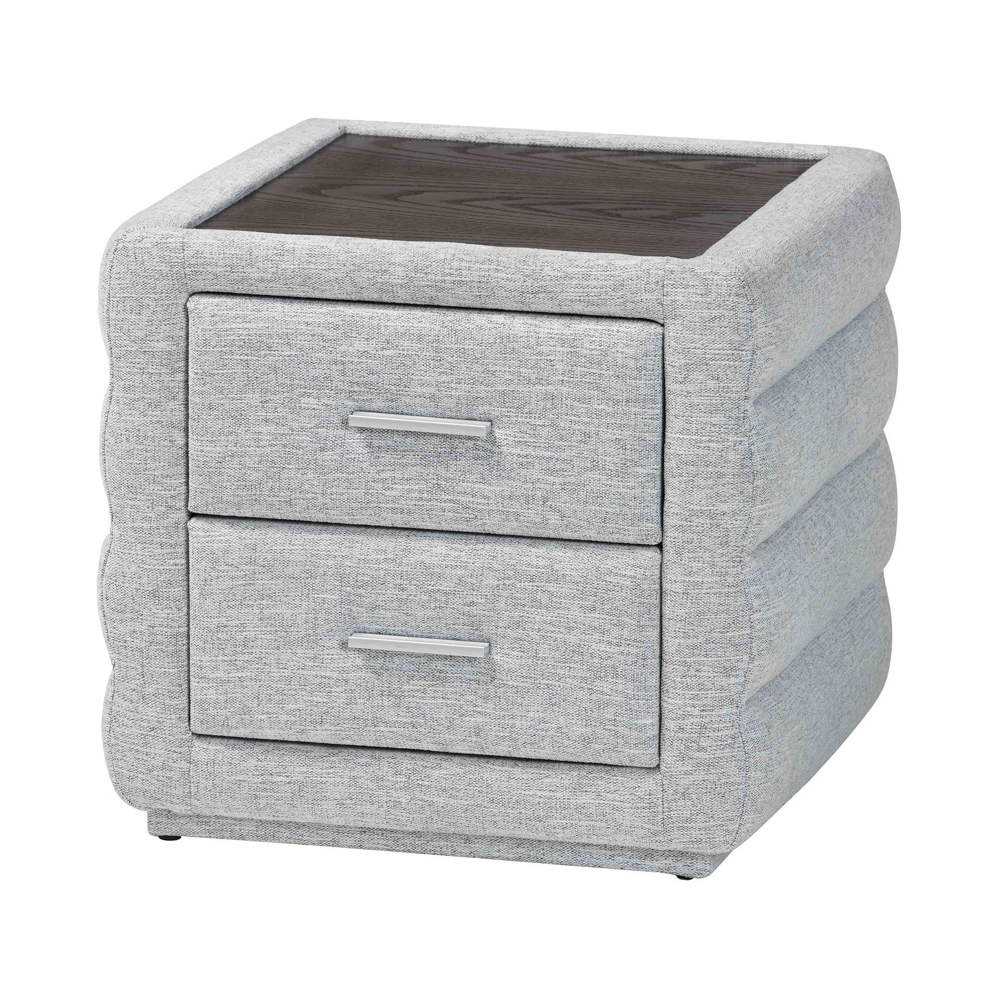 Cadmus Modern Light Channel-Tufted Fabric 2-Drawer Nightstand