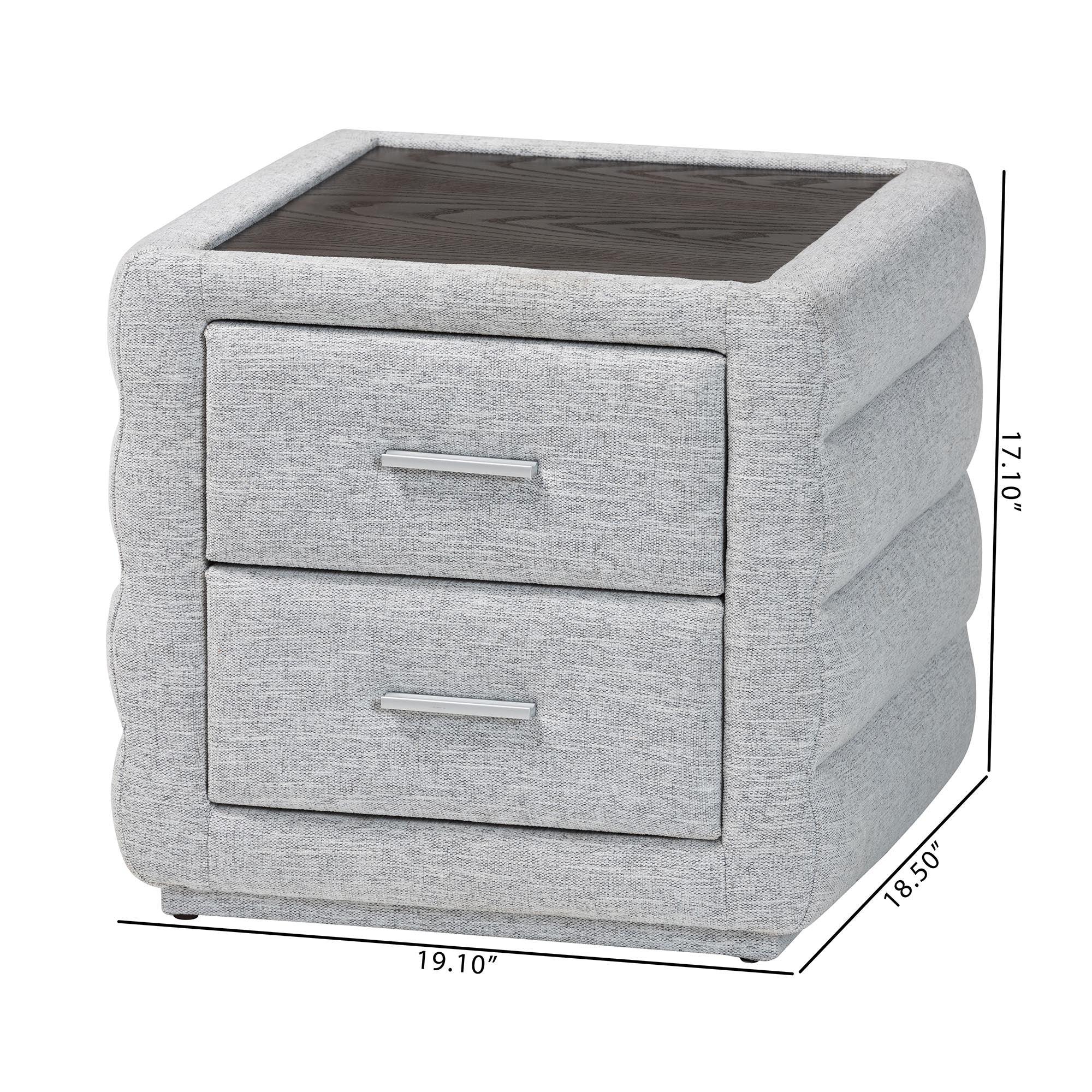 Cadmus Modern Light Channel-Tufted Fabric 2-Drawer Nightstand