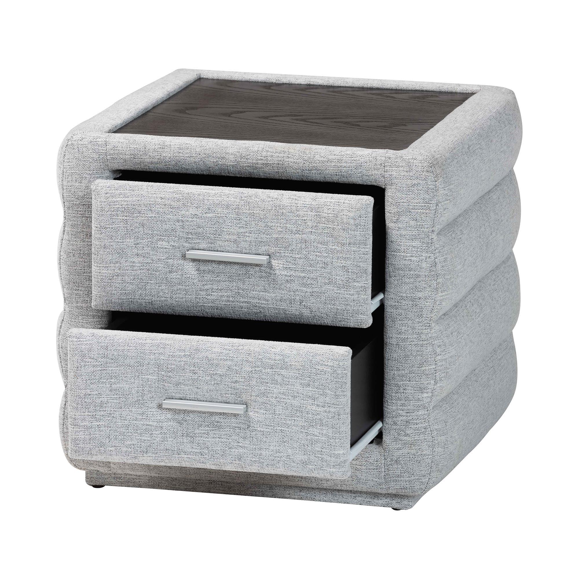 Cadmus Modern Light Channel-Tufted Fabric 2-Drawer Nightstand