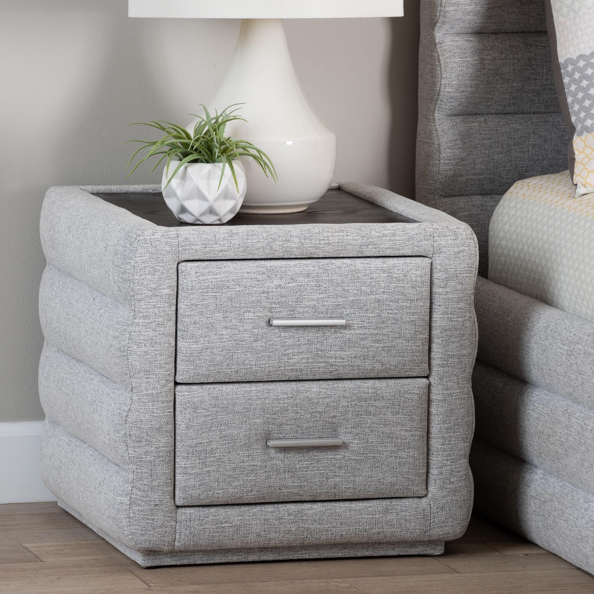 Cadmus Modern Light Channel-Tufted Fabric 2-Drawer Nightstand