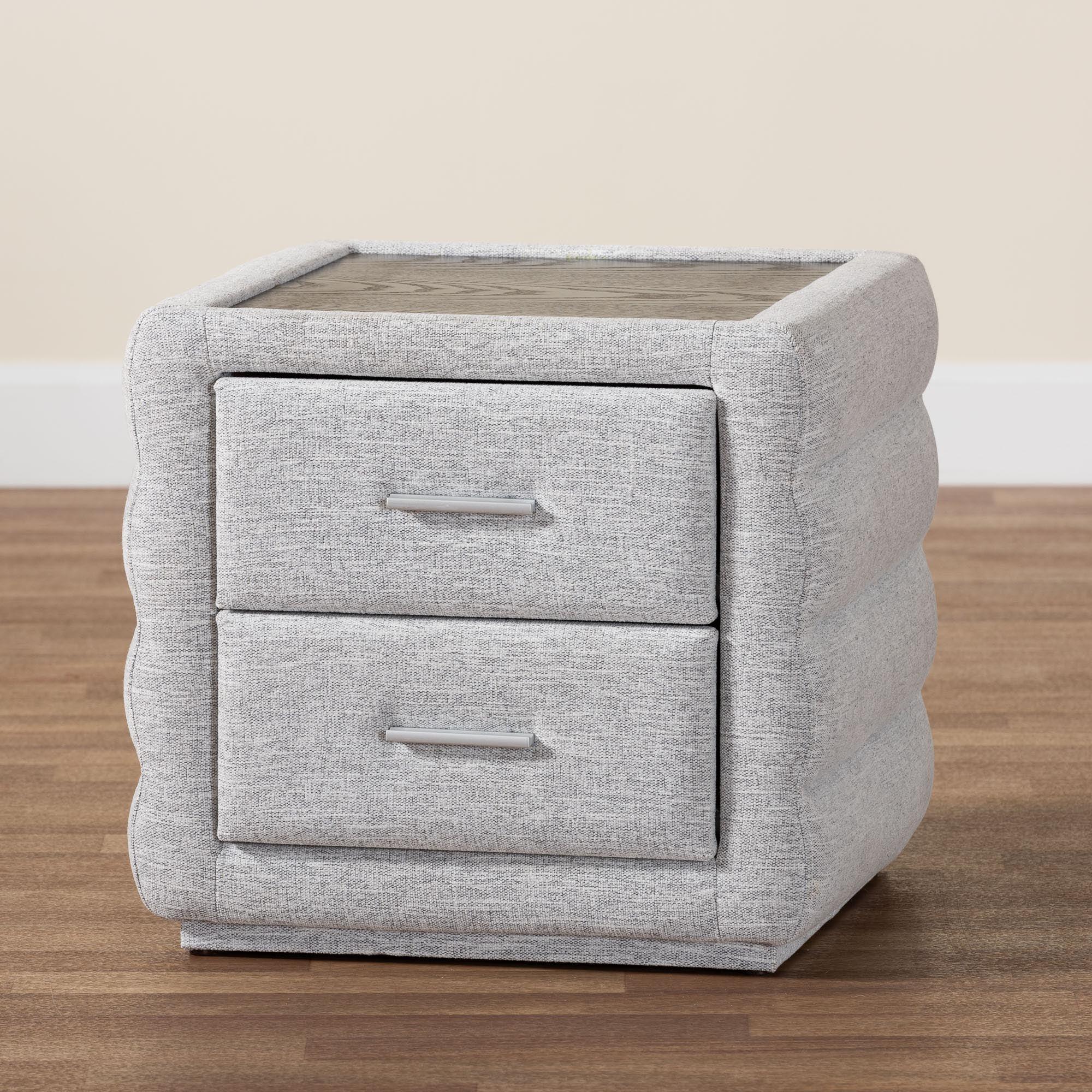 Cadmus Modern Light Channel-Tufted Fabric 2-Drawer Nightstand