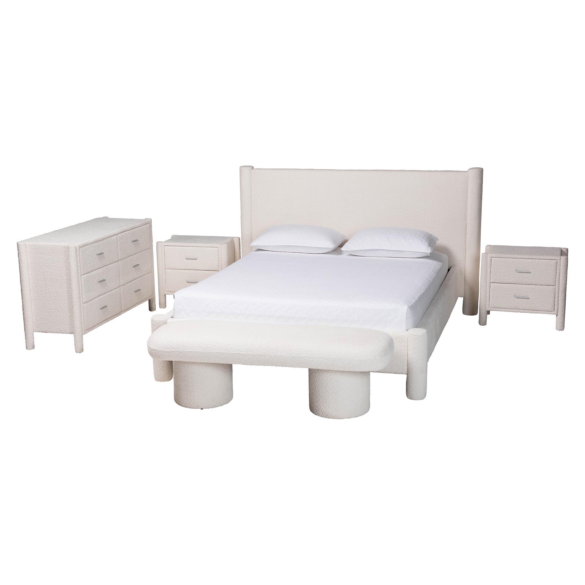 Laria Modern Teddy-Bear Fabric 5-Piece Bedroom Set